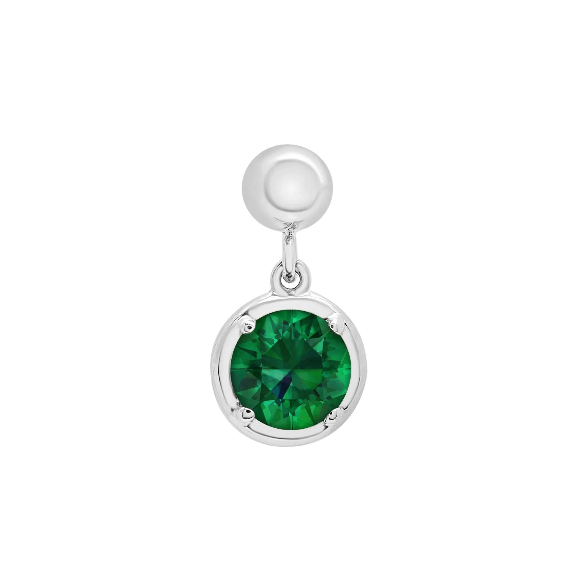 Lab-Created Emerald Birthstone Bead Charm .925 Sterling Silver White Size 12.00mm - Image 5