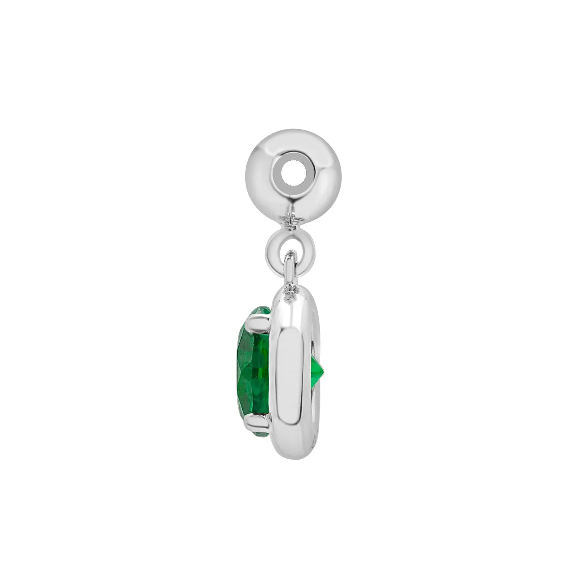 Lab-Created Emerald Birthstone Bead Charm .925 Sterling Silver White Size 12.00mm - Image 6