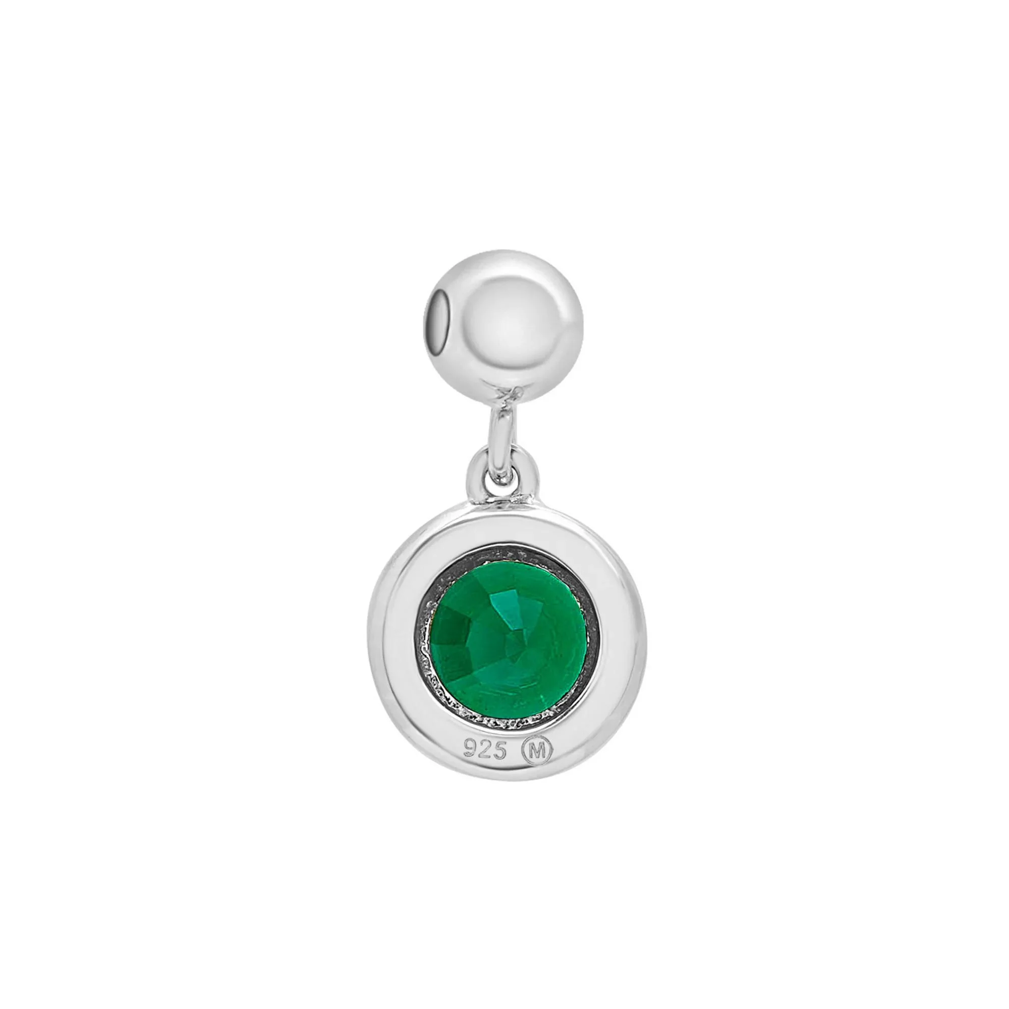 Lab-Created Emerald Birthstone Bead Charm .925 Sterling Silver White Size 12.00mm - Image 7