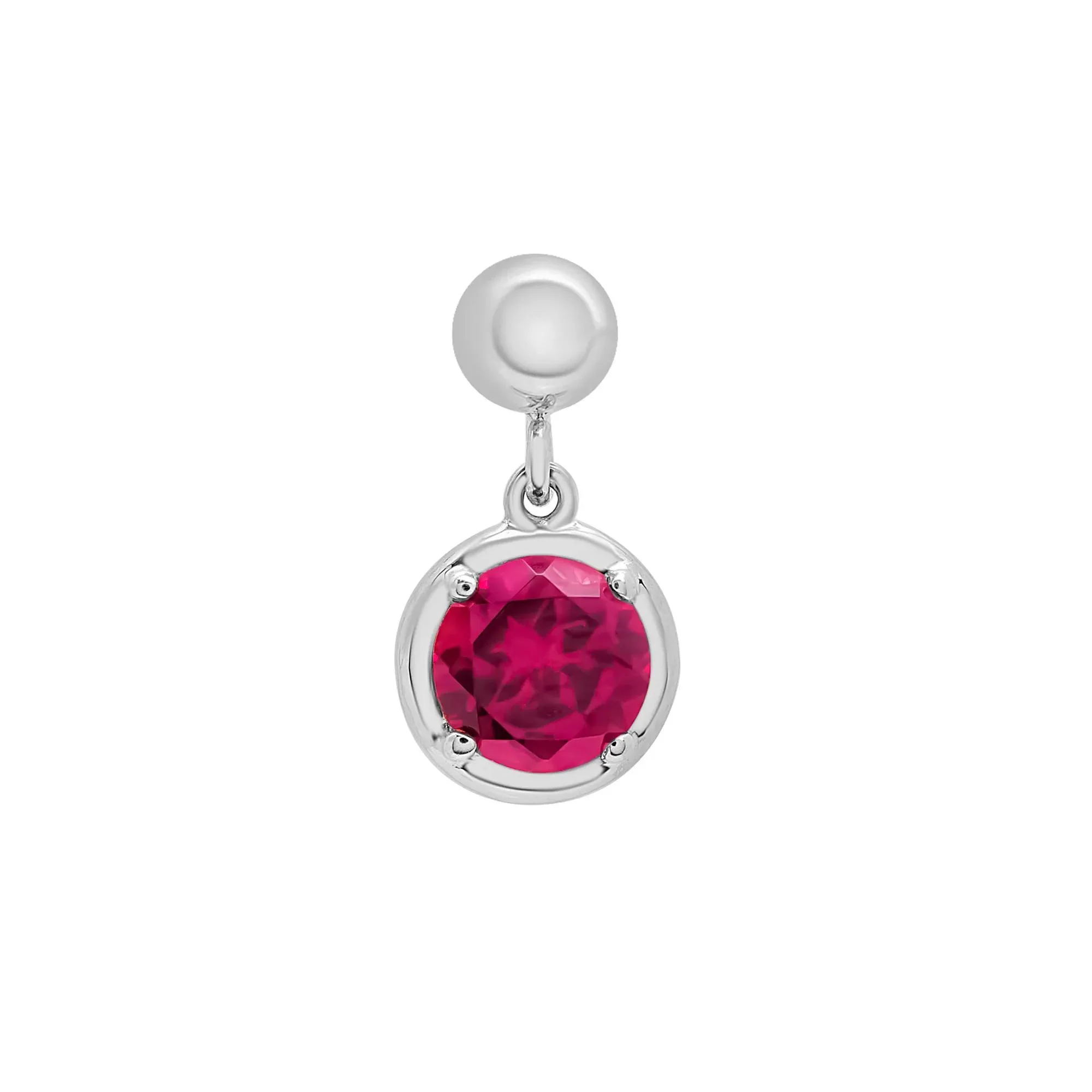 Lab-Created Ruby Birthstone Bead Charm .925 Sterling Silver White Size 12.00mm - Image 5