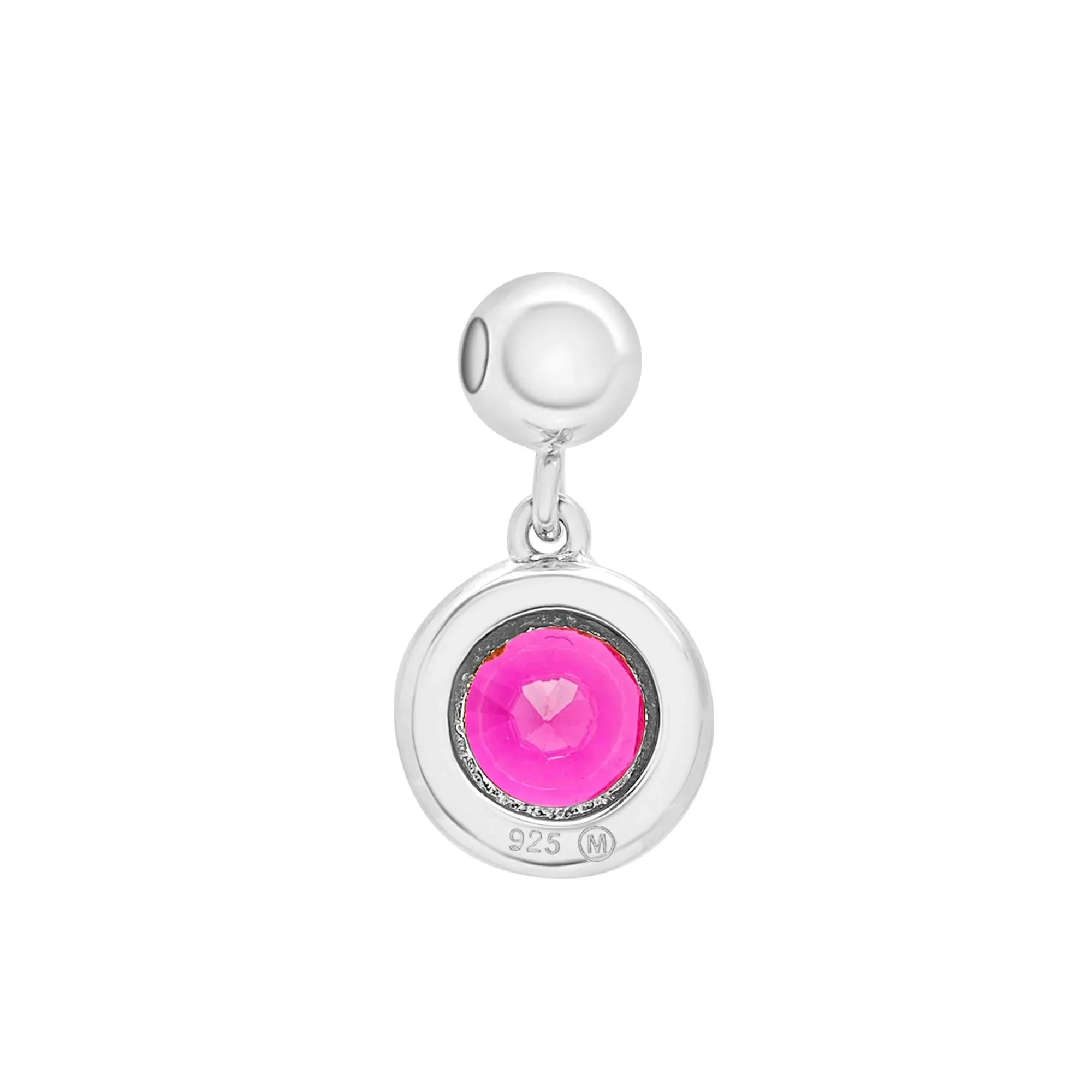 Lab-Created Ruby Birthstone Bead Charm .925 Sterling Silver White Size 12.00mm - Image 7