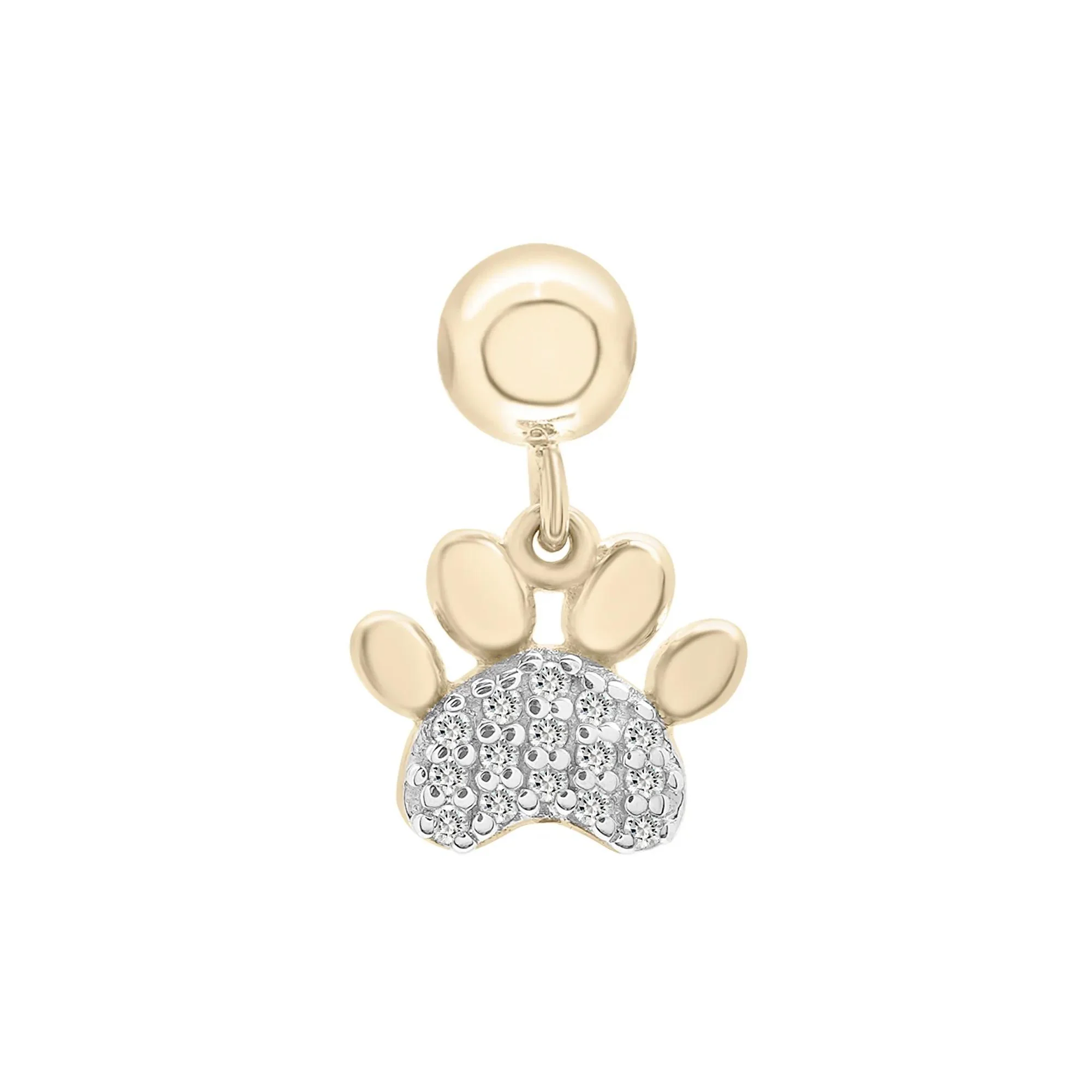 Diamond Accent Paw Bead Charm .925 Sterling Silver White Size 12.00mm - Image 3