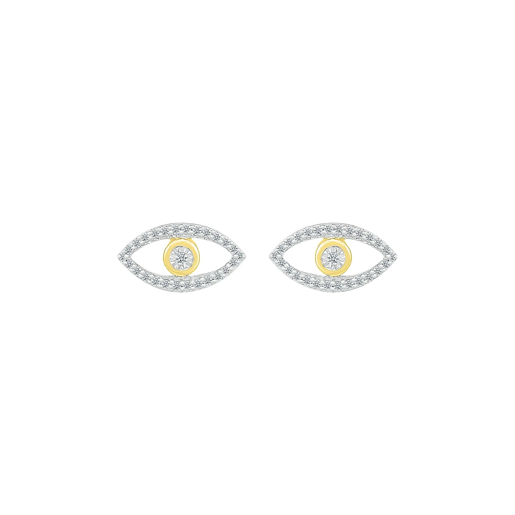 1/8 CT. Tw. Evil Eye Stud Earrings with Diamonds 10K Yellow Gold Size 10.50mm