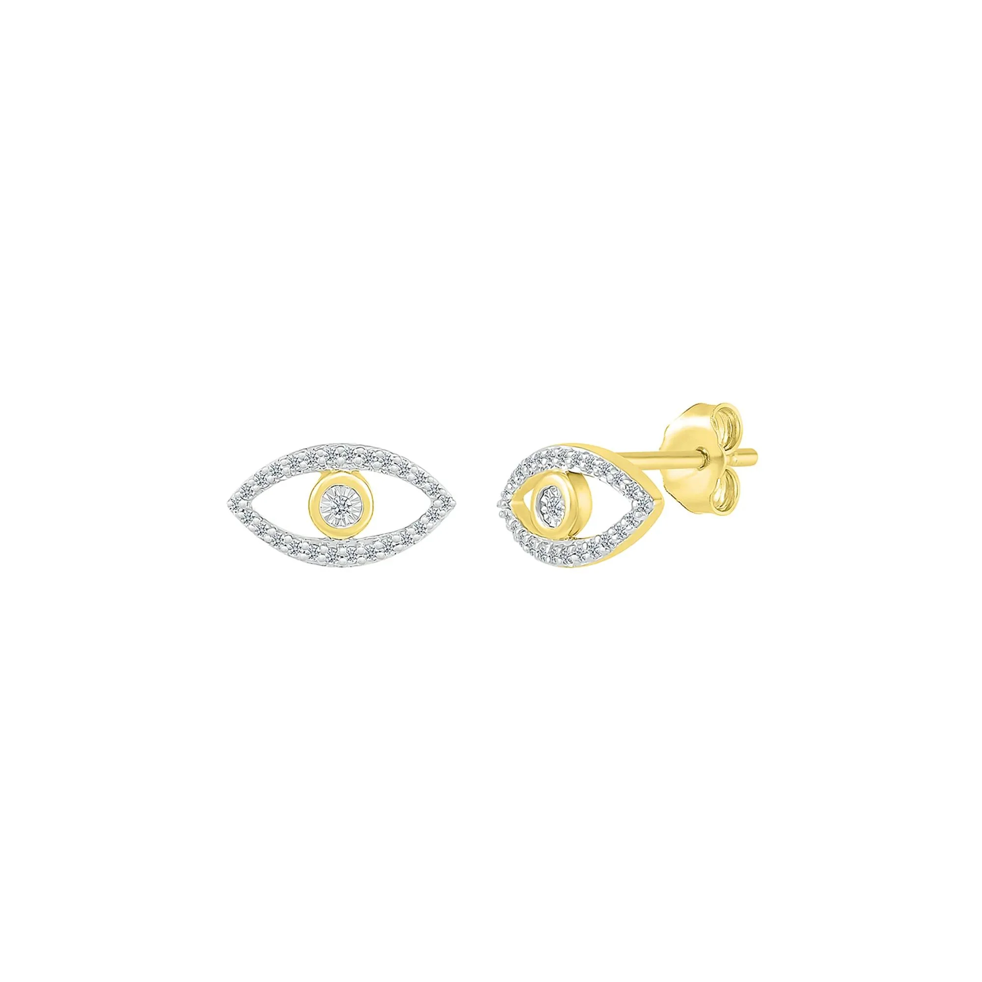 1/8 CT. Tw. Evil Eye Stud Earrings with Diamonds 10K Yellow Gold Size 10.50mm - Image 3