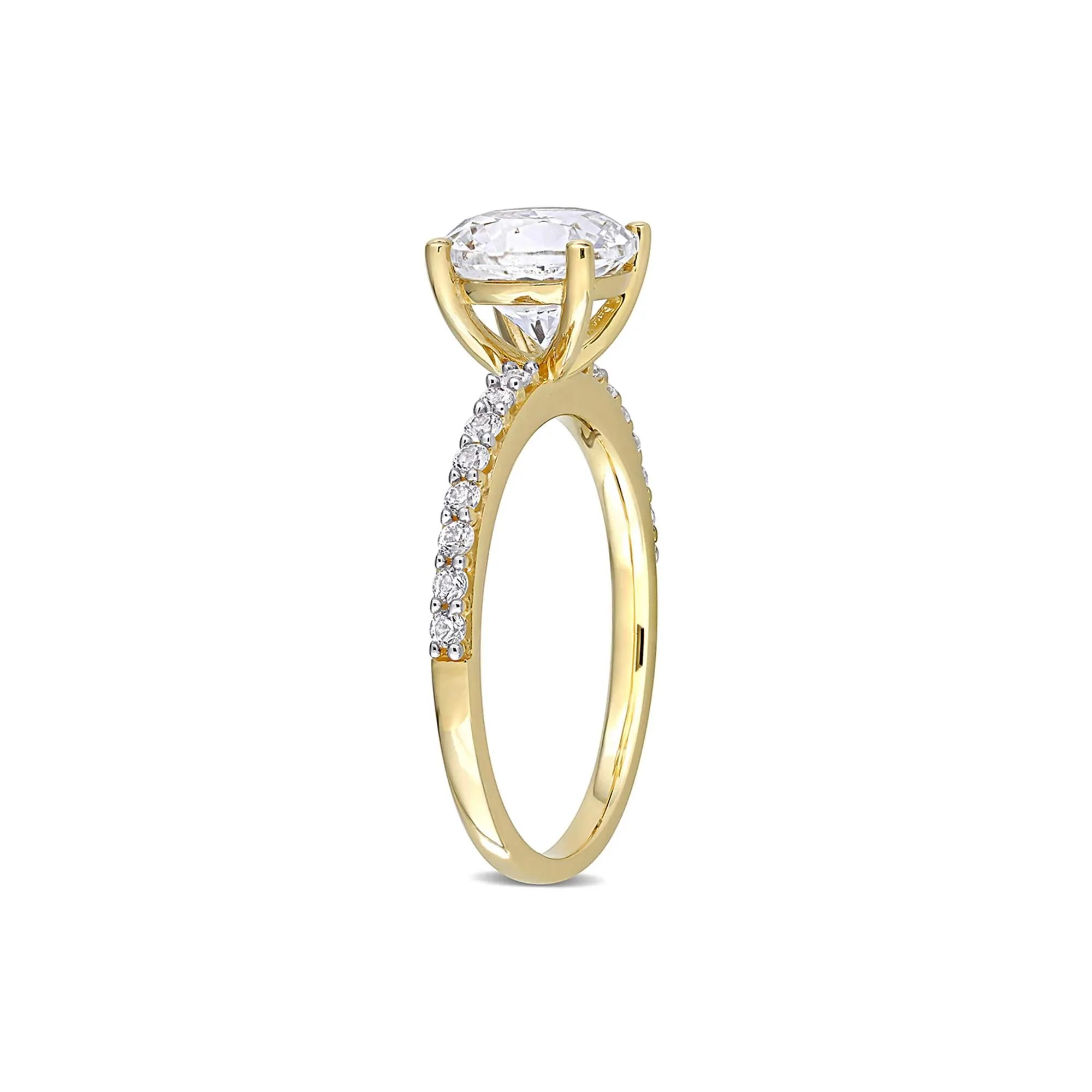 2 3/4 CT. Tw. Lab Created White Sapphire Ring with Pavé Band 10K Yellow Gold Round Brilliant Cut Size 5.5 - Image 3