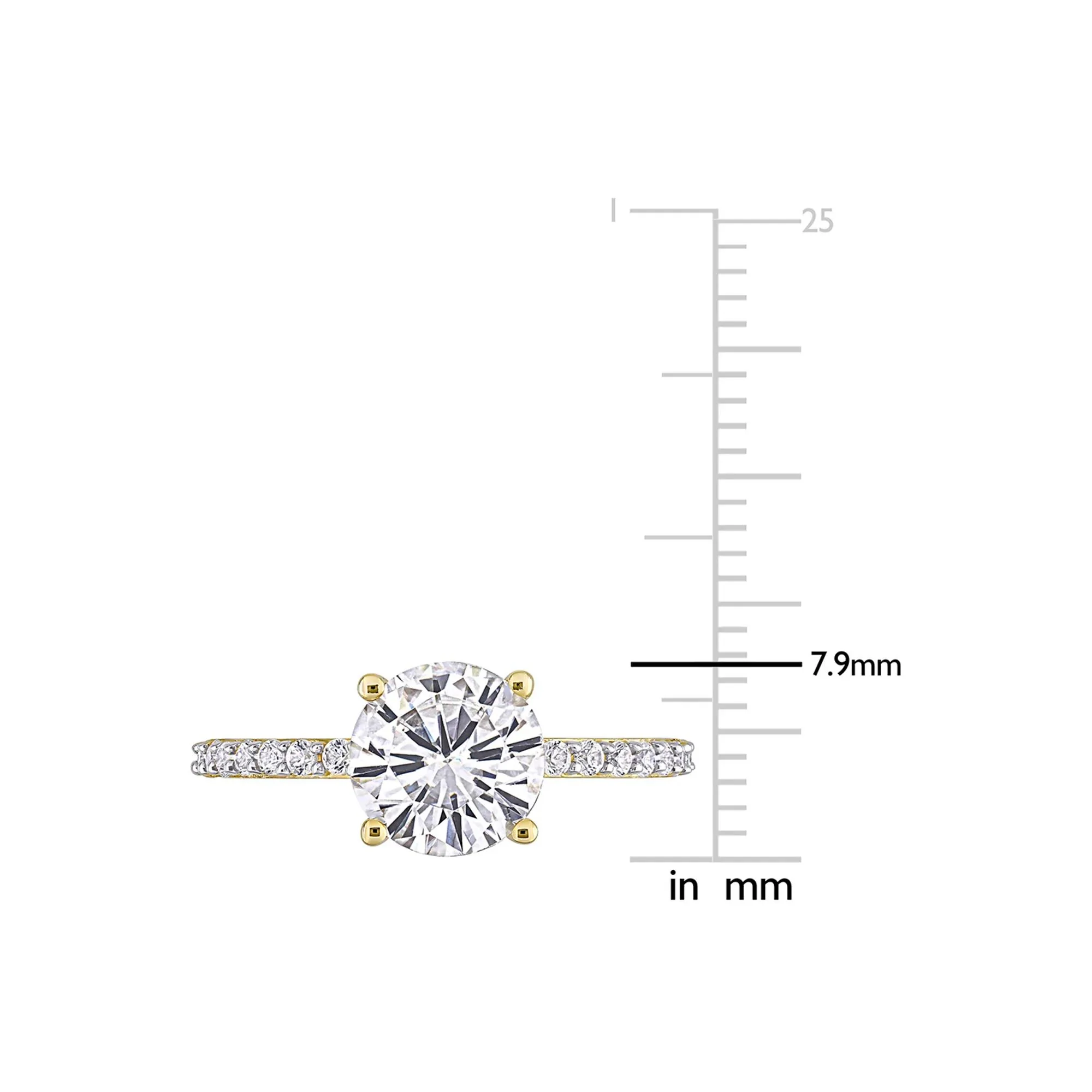 2 3/4 CT. Tw. Lab Created White Sapphire Ring with Pavé Band 10K Yellow Gold Round Brilliant Cut Size 8.5 - Image 4