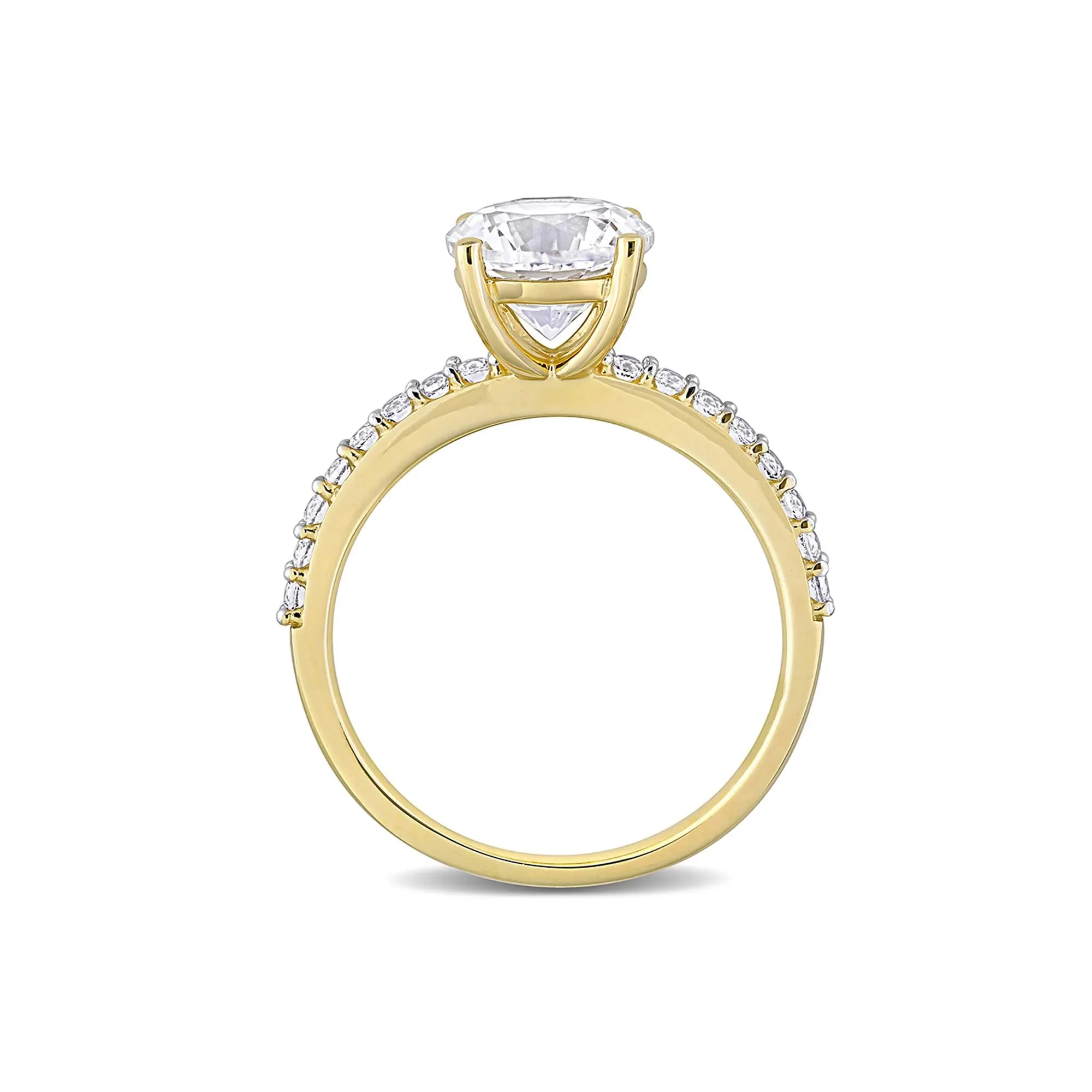 2 3/4 CT. Tw. Lab Created White Sapphire Ring with Pavé Band 10K Yellow Gold Round Brilliant Cut Size 9 - Image 2