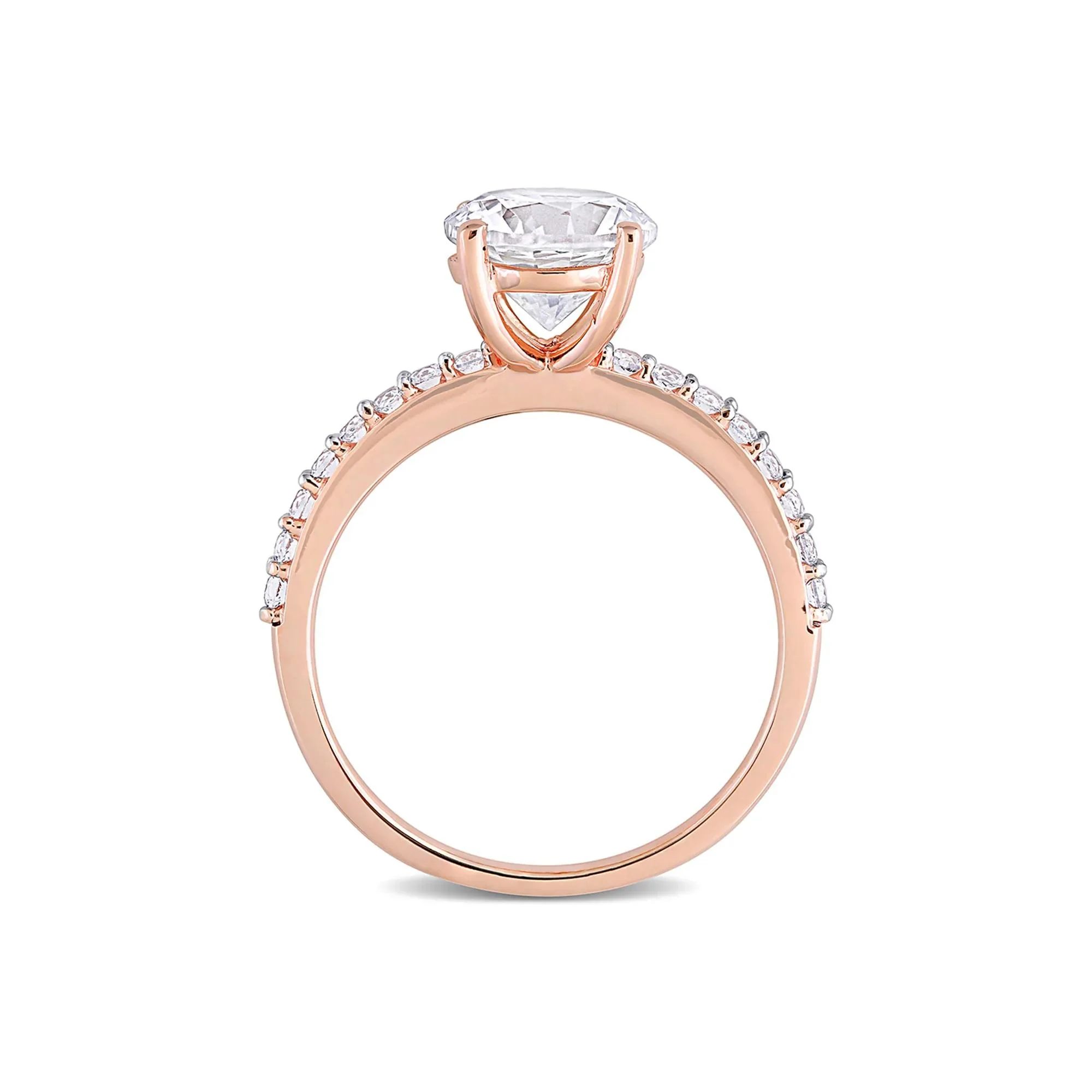 2 3/4 CT. Tw. Lab Created White Sapphire Ring with Pavé Band 10K Rose Gold Round Brilliant Cut Size 11 - Image 2