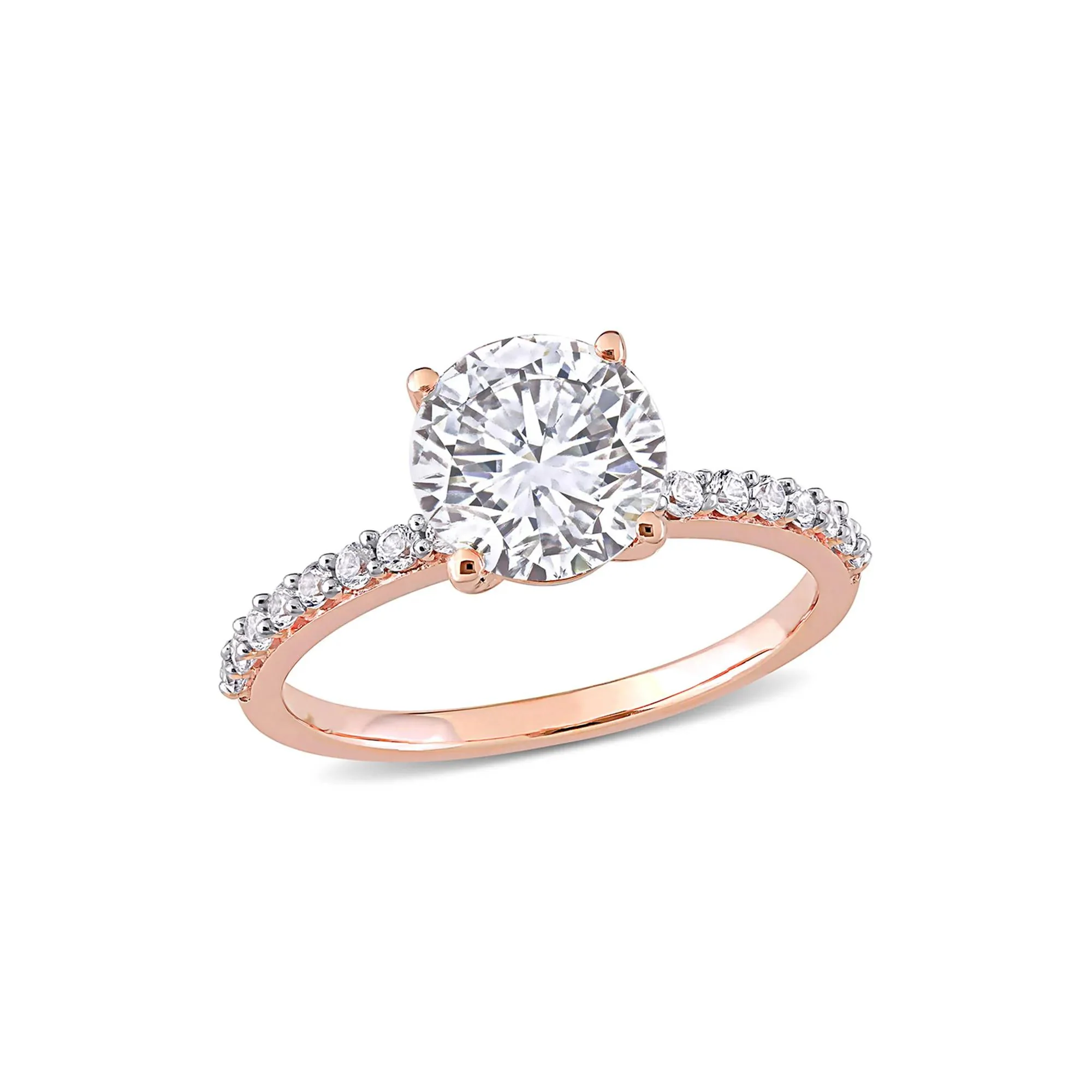 2 3/4 CT. Tw. Lab Created White Sapphire Ring with Pavé Band 10K Rose Gold Round Brilliant Cut Size 7