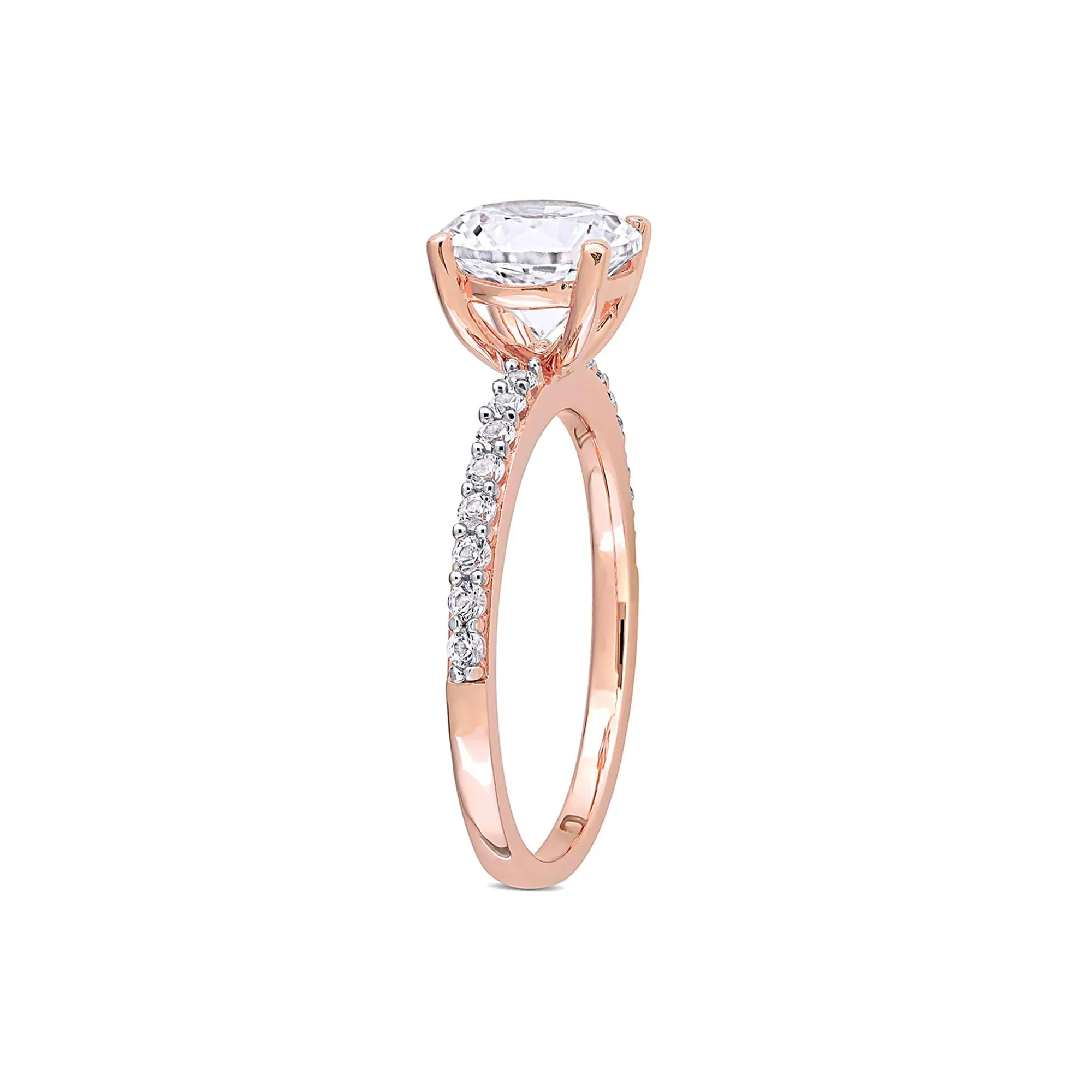 2 3/4 CT. Tw. Lab Created White Sapphire Ring with Pavé Band 10K Rose Gold Round Brilliant Cut Size 7 - Image 3