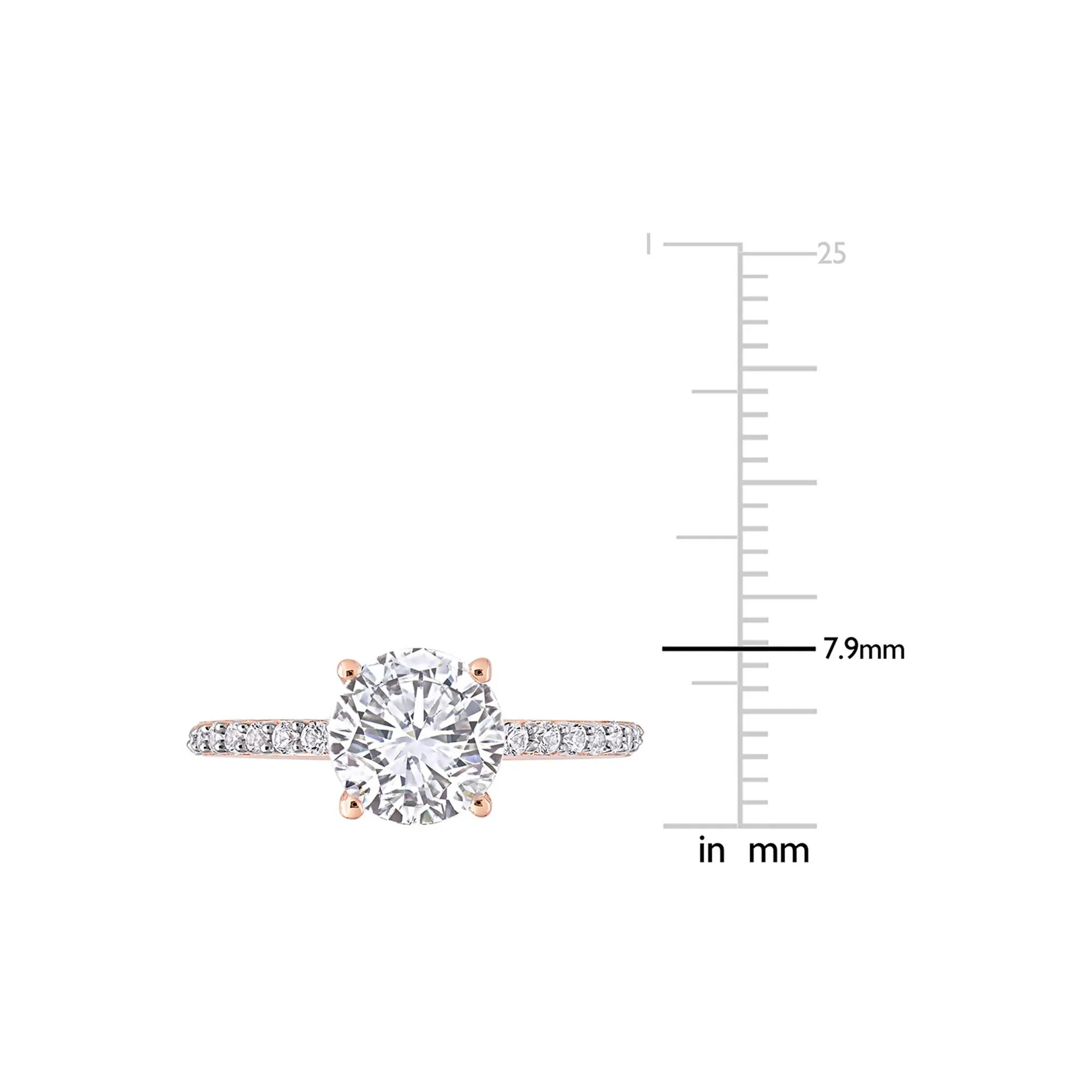 2 3/4 CT. Tw. Lab Created White Sapphire Ring with Pavé Band 10K Rose Gold Round Brilliant Cut Size 7 - Image 4