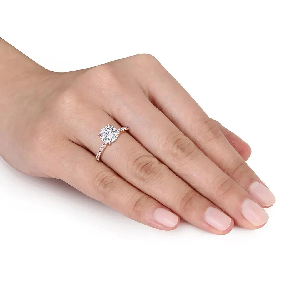 2 3/4 CT. Tw. Lab Created White Sapphire Ring with Pavé Band 10K Rose Gold Round Brilliant Cut Size 9.5 - Image 5