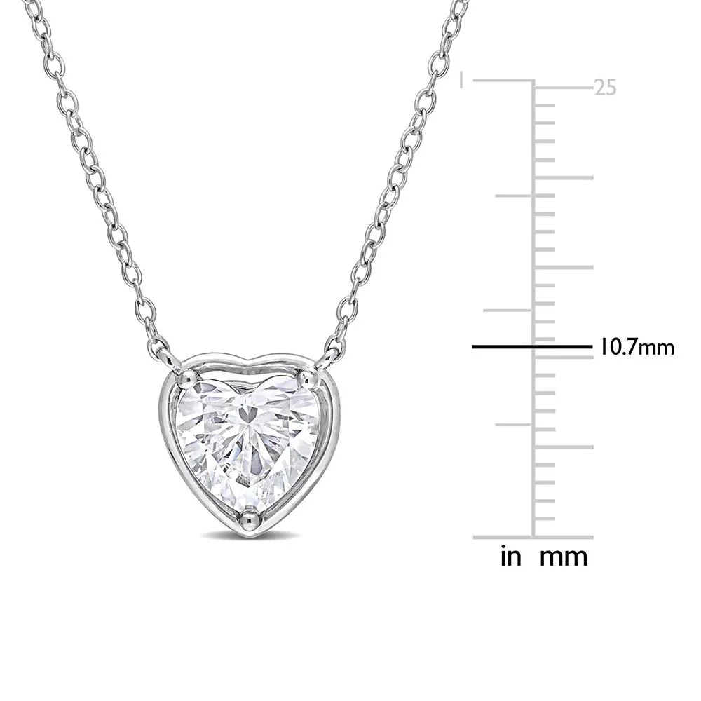 Heart-Shaped Moissanite Necklace .925 Sterling Silver (2 CT. Dew) White Size 18" - Image 2