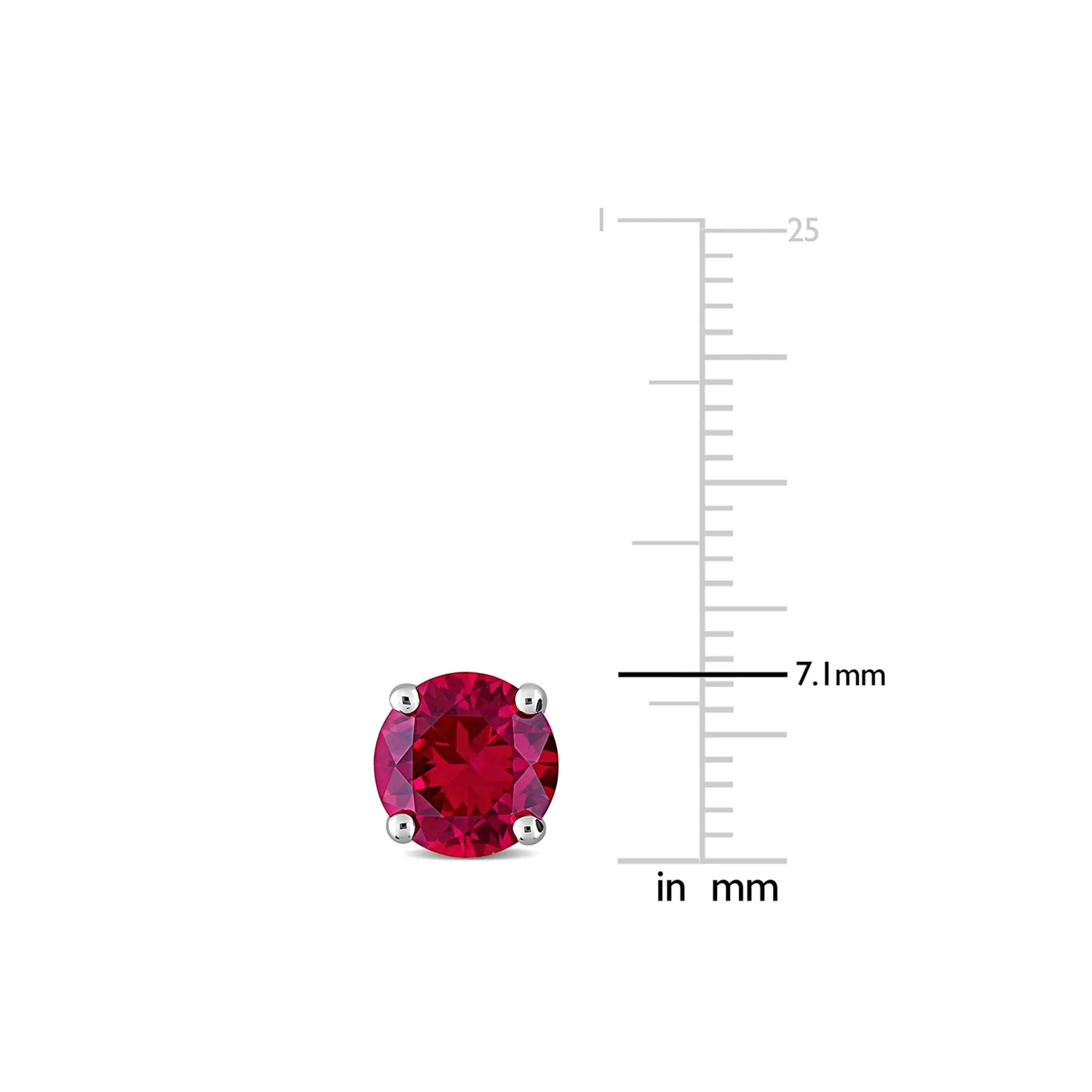 Lab Created Ruby Stud Earrings with Heart Baskets .925 Sterling Silver White Size 7.00mm - Image 2