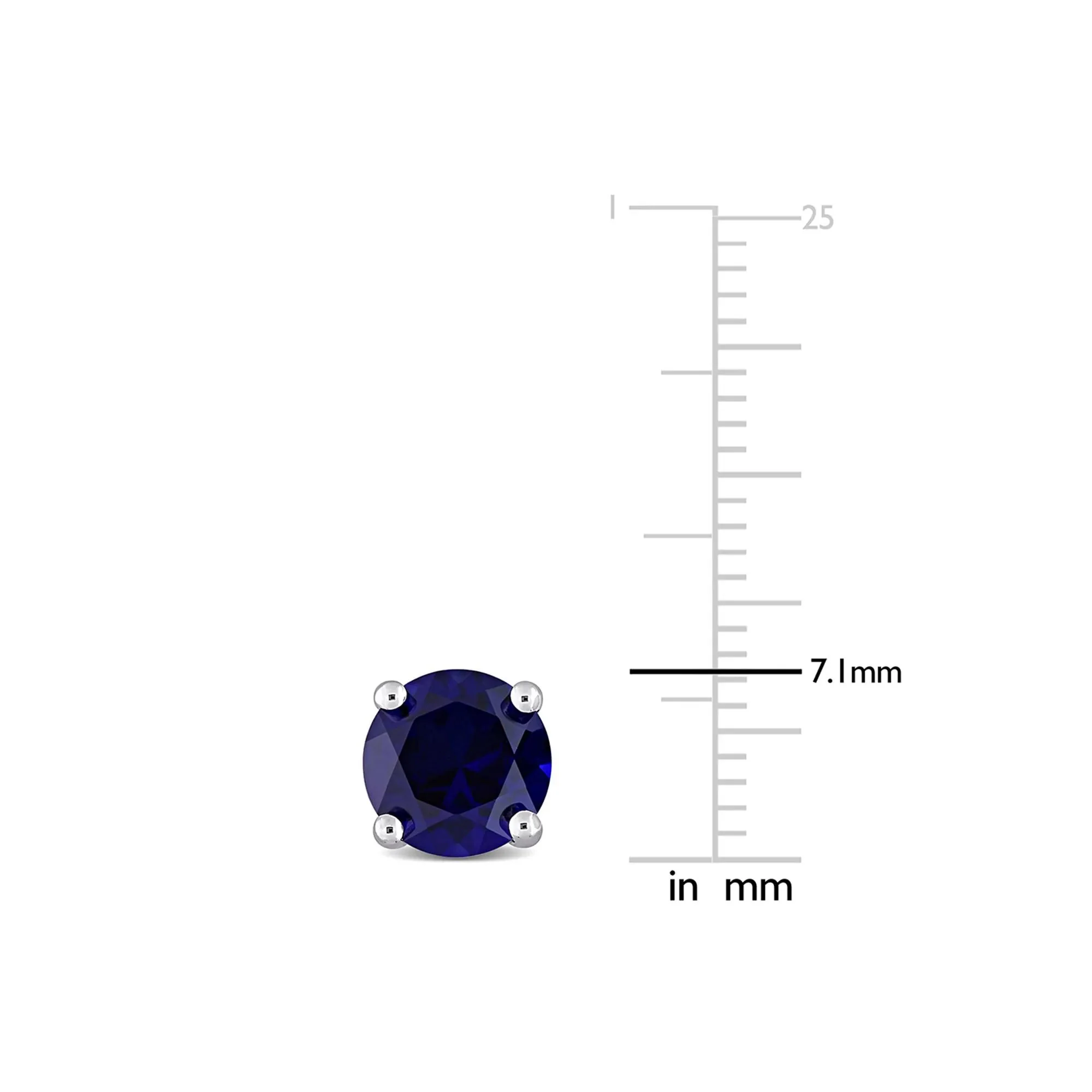 Lab Created Blue Sapphire Stud Earrings with Heart Baskets .925 Sterling Silver White Size 7.00mm - Image 2