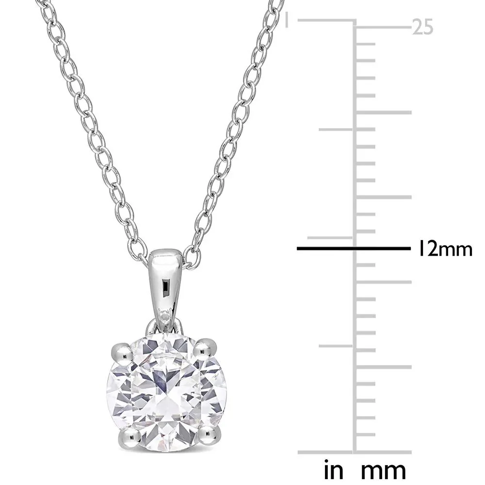 Lab Created White Sapphire Solitaire Pendant Necklace .925 Sterling Silver Size 18" - Image 2