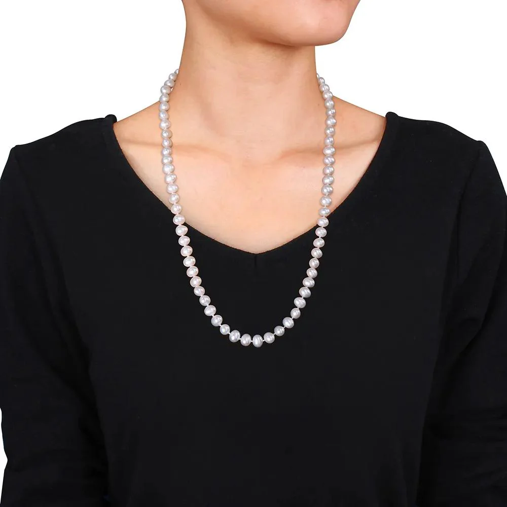 Cultured Freshwater Pearl Necklace .925 Sterling Silver White Size 7.5-8mm - Image 4