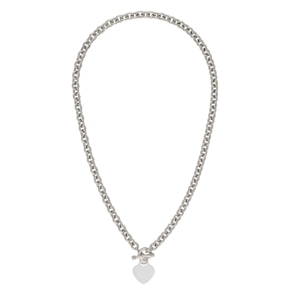 Heart Toggle Necklace with Rolo Chain .925 Sterling Silver White Size 17" - Image 2