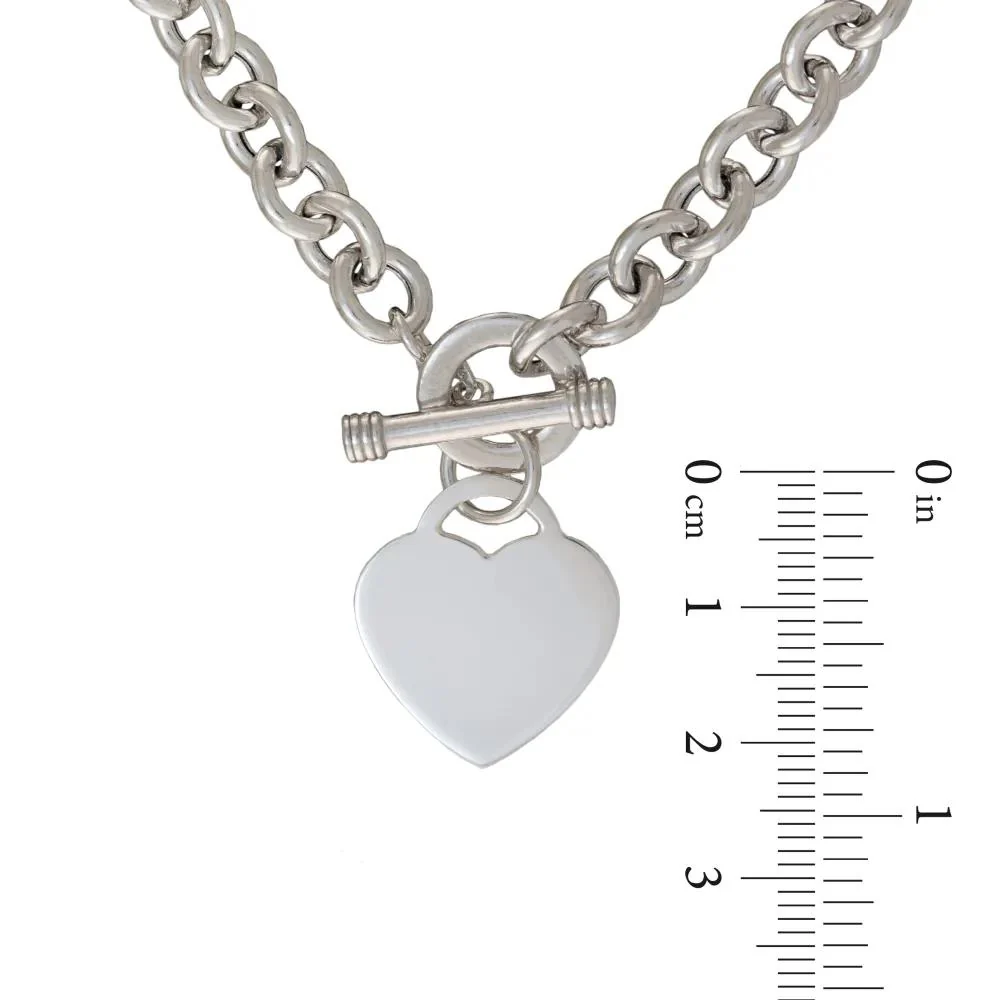 Heart Toggle Necklace with Rolo Chain .925 Sterling Silver White Size 17" - Image 3