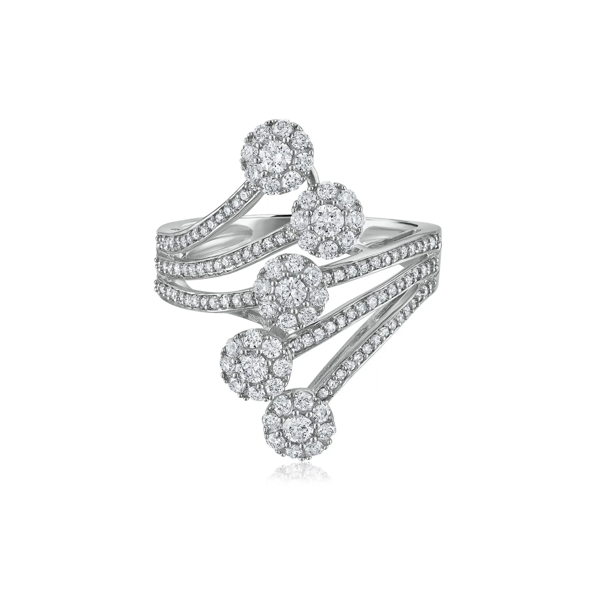 1 CT. Tw. Diamond Swirl Ring 10K White Gold Round Brilliant Cut Size 7.5 2.5mm