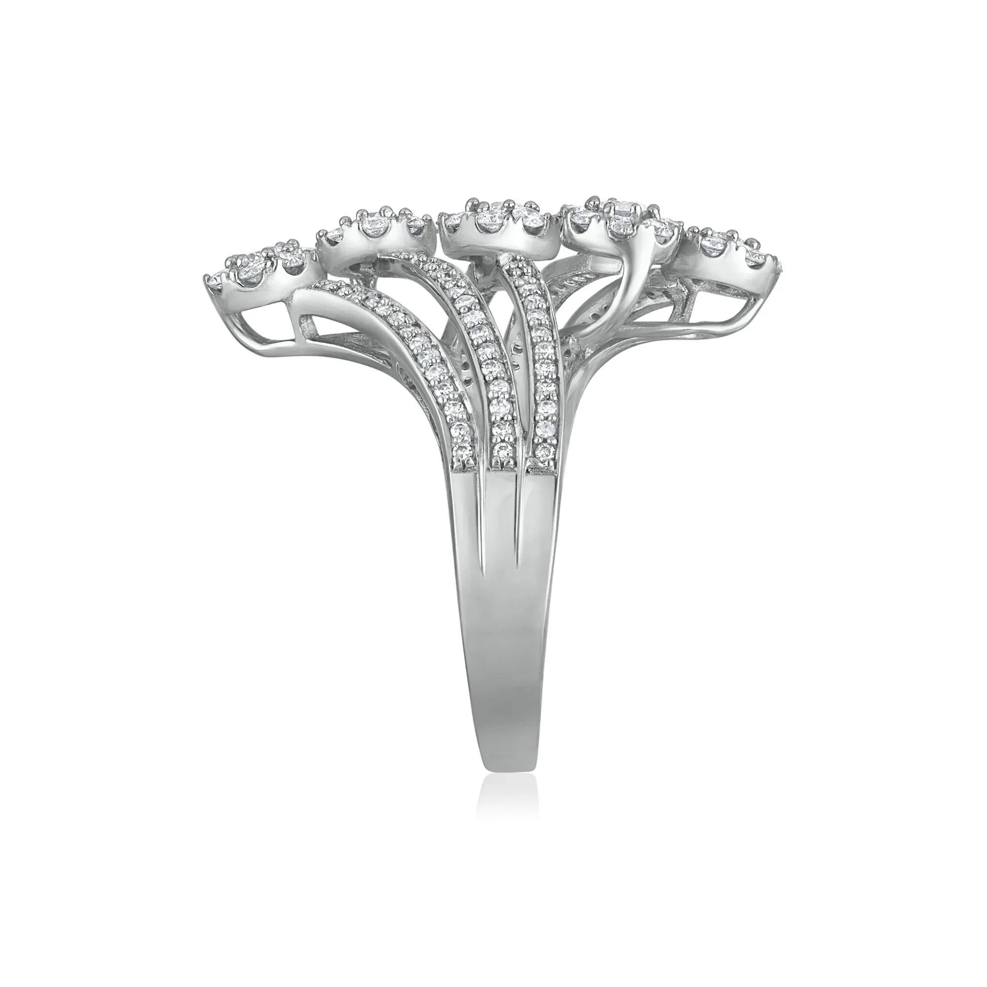 1 CT. Tw. Diamond Swirl Ring 10K White Gold Round Brilliant Cut Size 9 2.5mm - Image 3