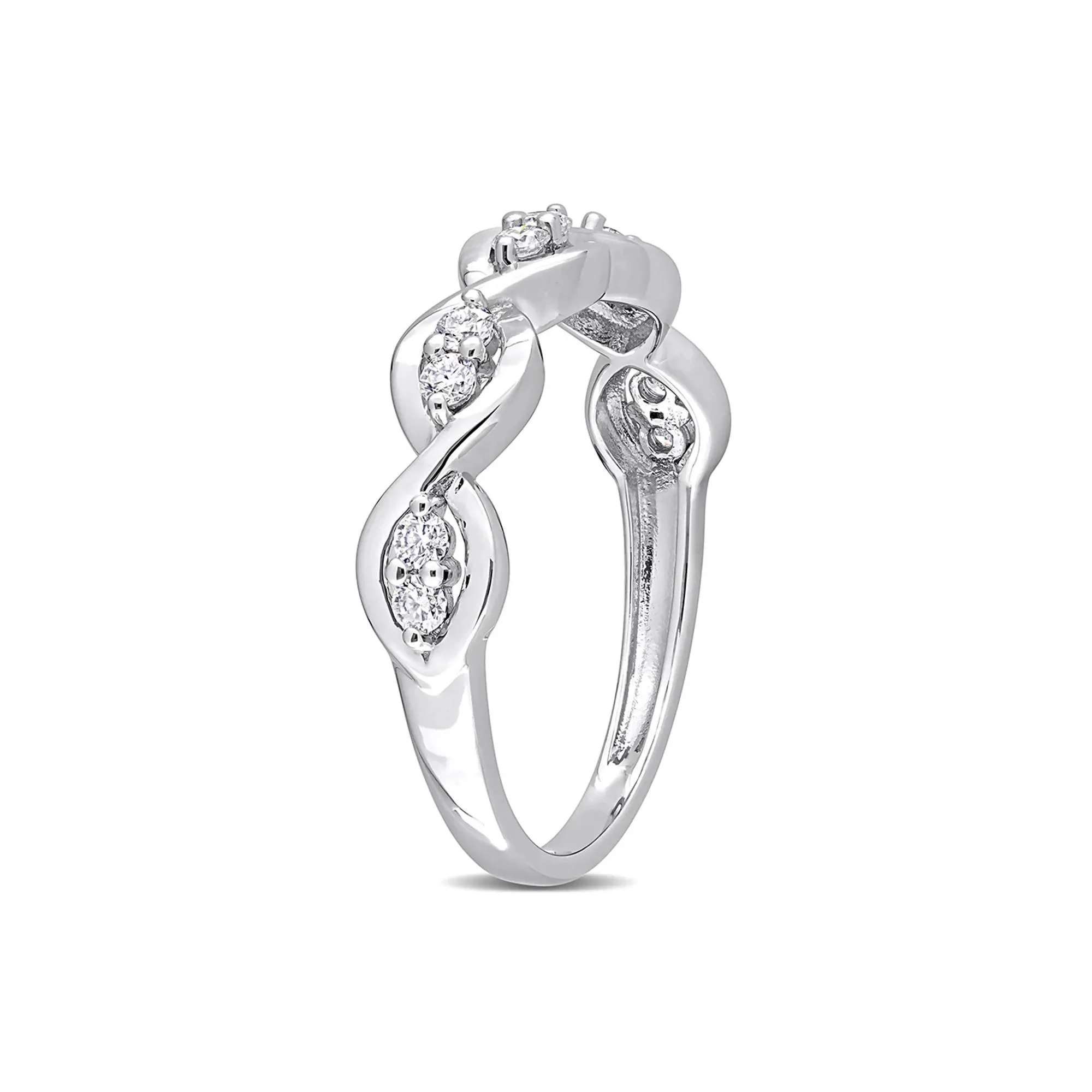 Moissanite Twist Ring .925 Sterling Silver (1/4 CT. Dew) Round Brilliant Cut White Size 7 - Image 3