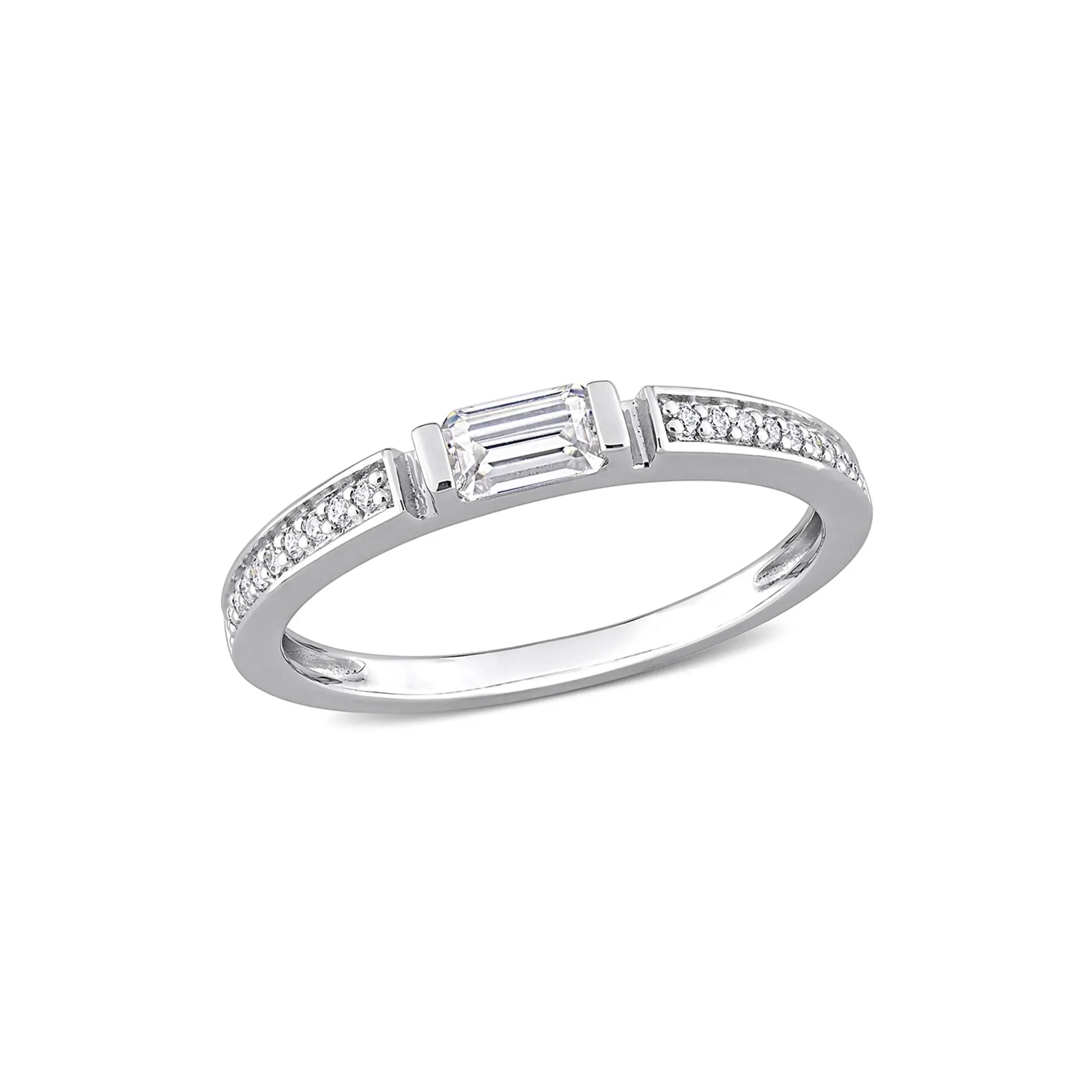 Baguette Moissanite Stacking Ring .925 Sterling Silver (3/8 CT. Dew) White Size 9