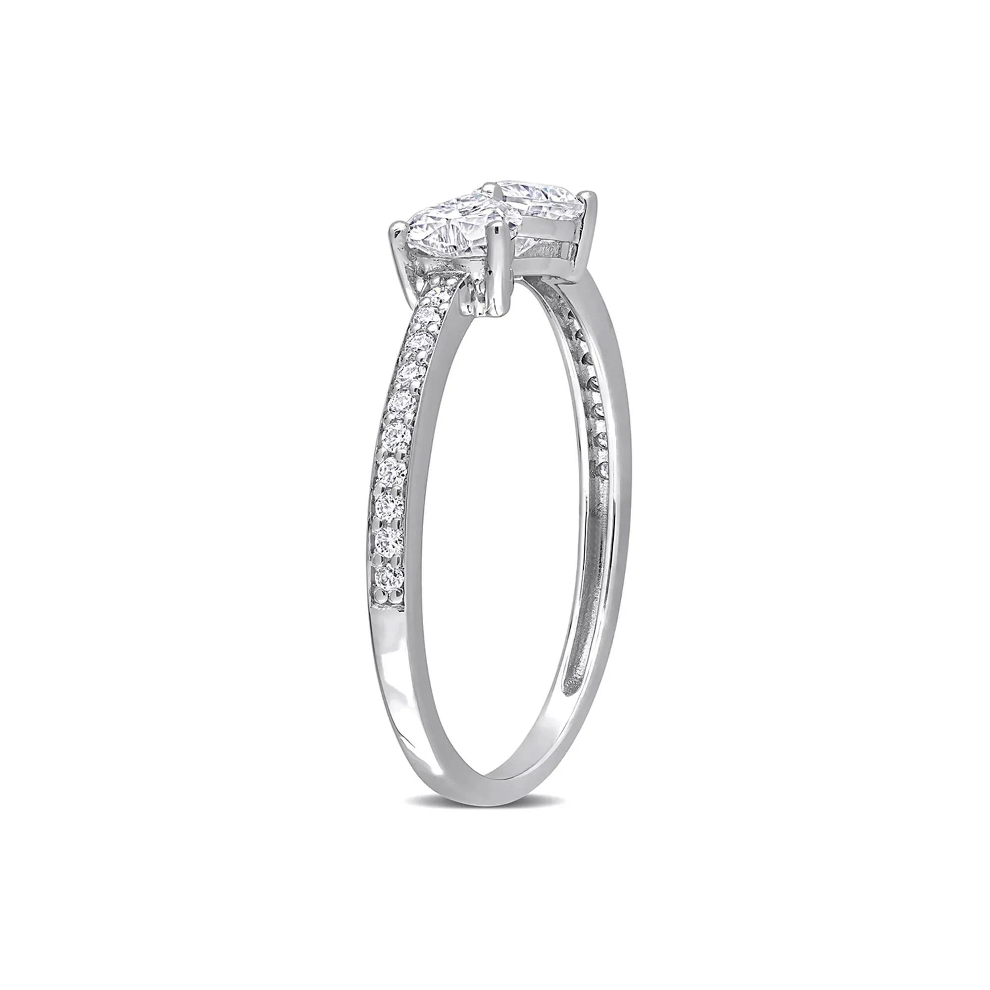 Heart-Shaped Moissanite Stacking Ring with Bow Design .925 Sterling Silver (3/5 CT. Dew) White Size 5 - Image 3