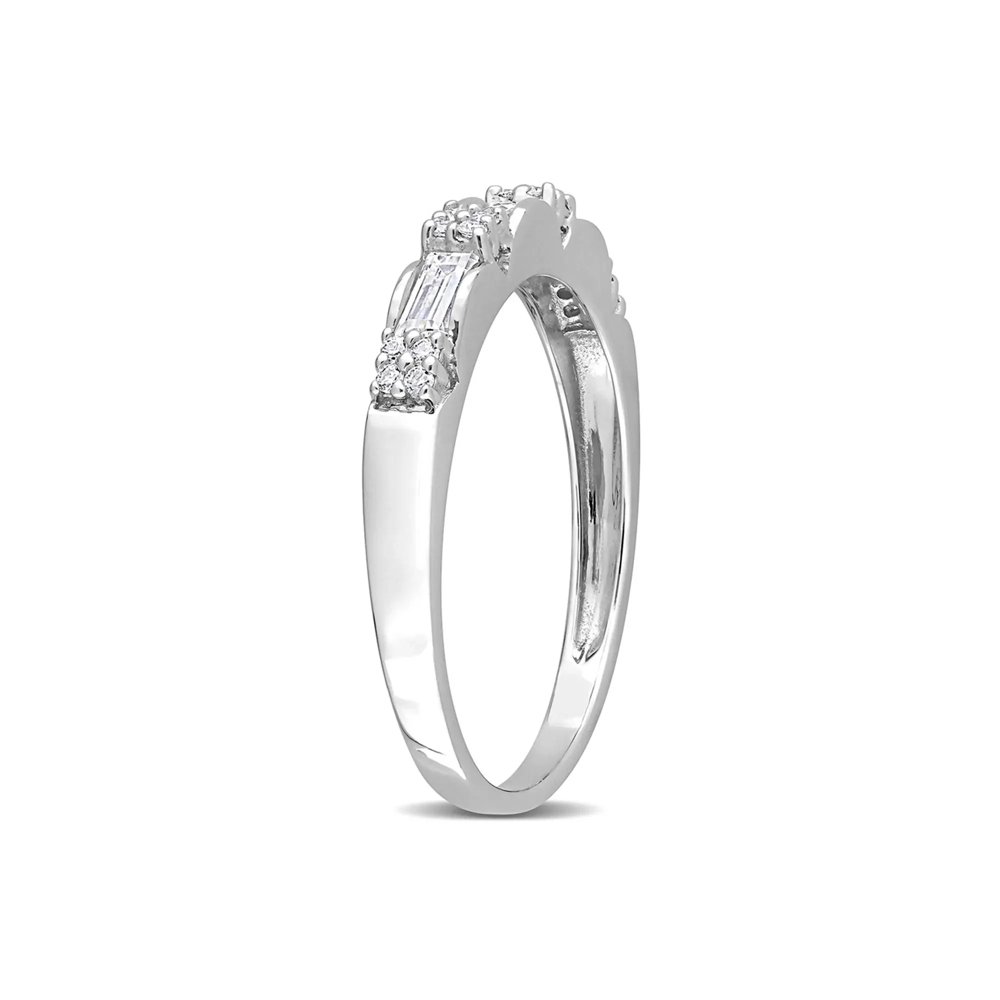 Three-Stone Moissanite Stacking Ring .925 Sterling Silver (2/5 CT. Dew) Round Brilliant Cut White Size 5 - Image 3