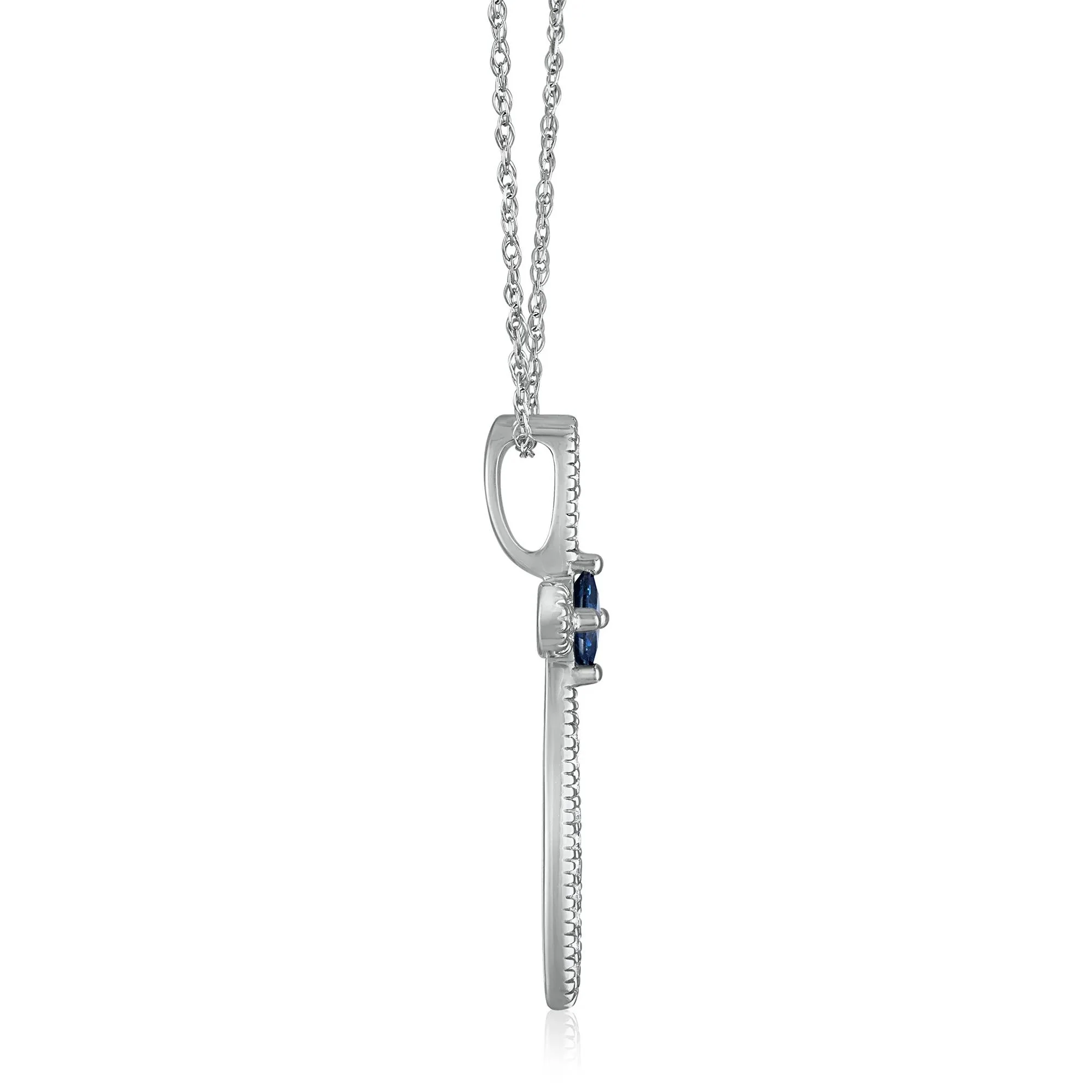 1/10 CT. Tw. Blue Sapphire Cross Pendant Necklace 14K White Gold Size 18" - Image 2