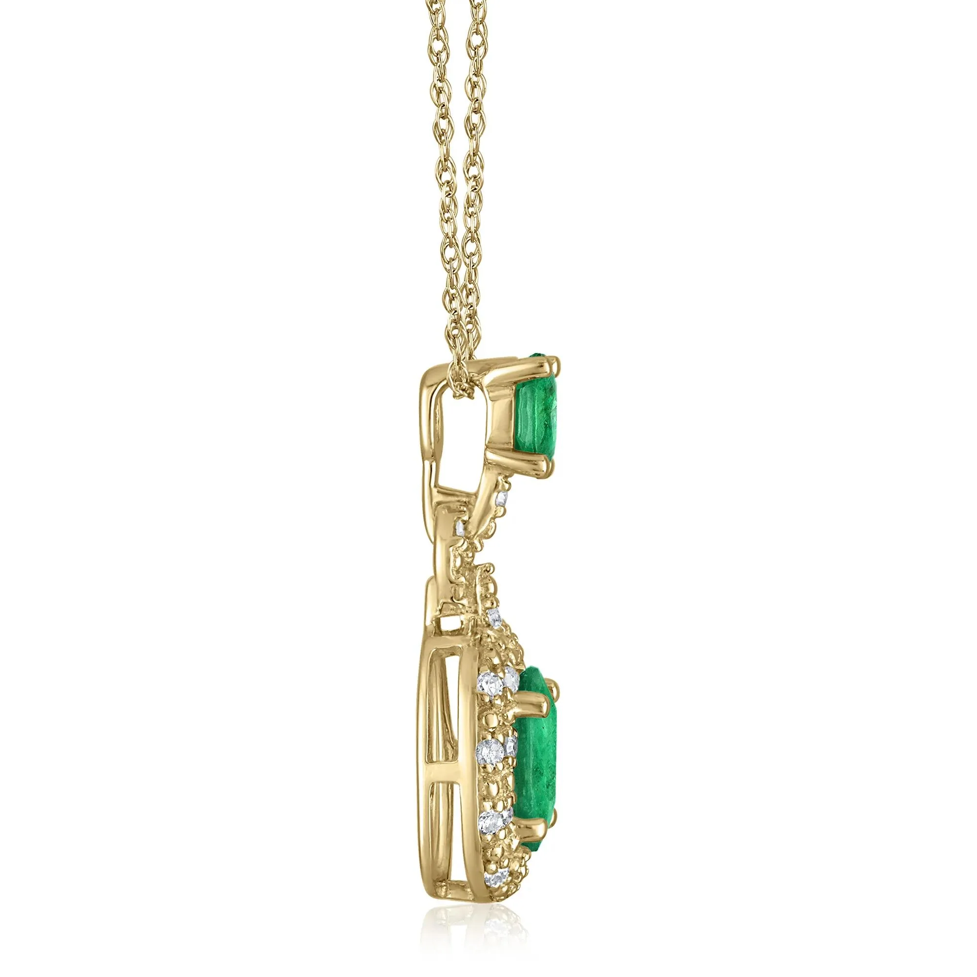 Emerald and Diamond Accent Pendant Necklace 14K Yellow Gold Size 18" - Image 2