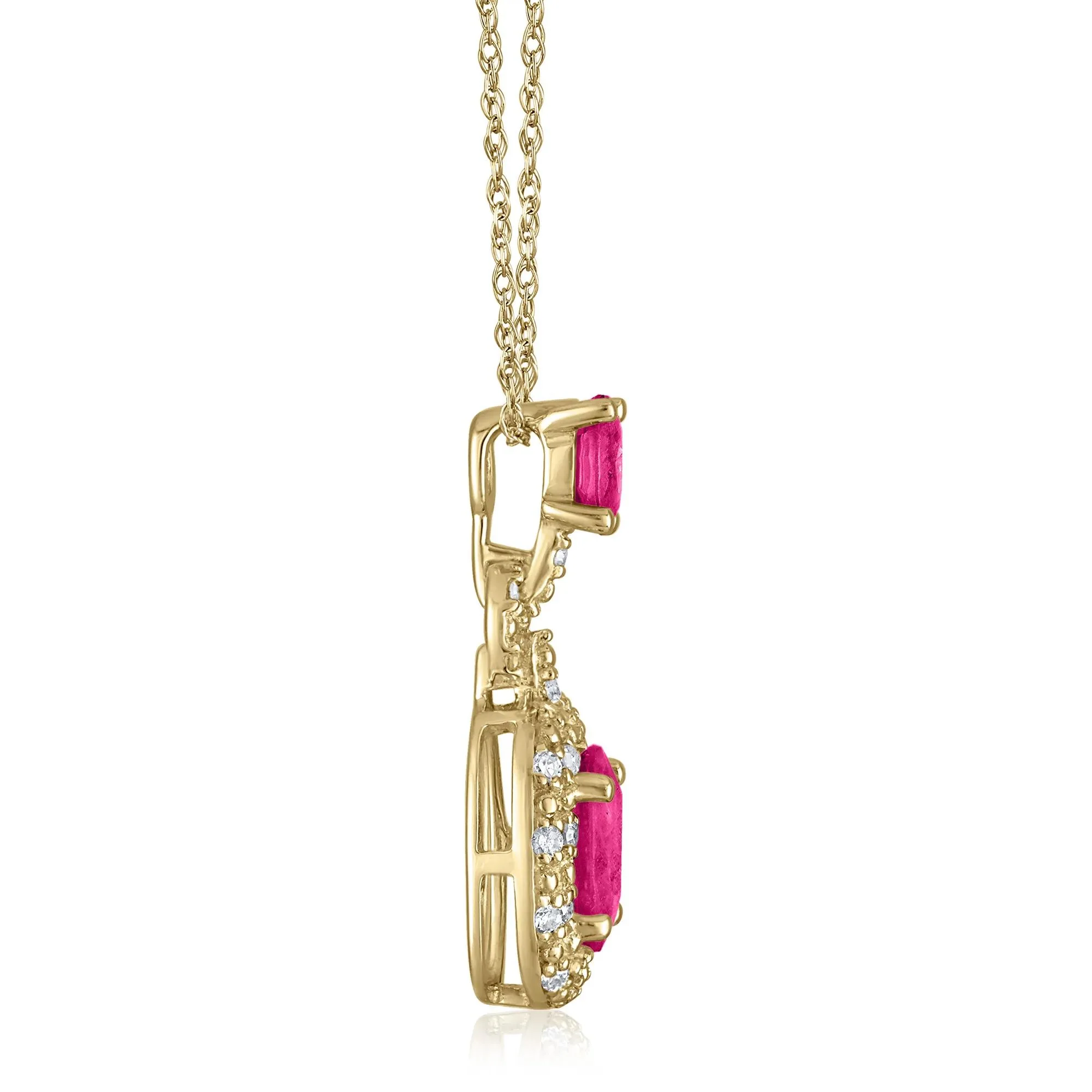 Ruby and Diamond Accent Pendant Necklace 14K Yellow Gold Size 18" - Image 2