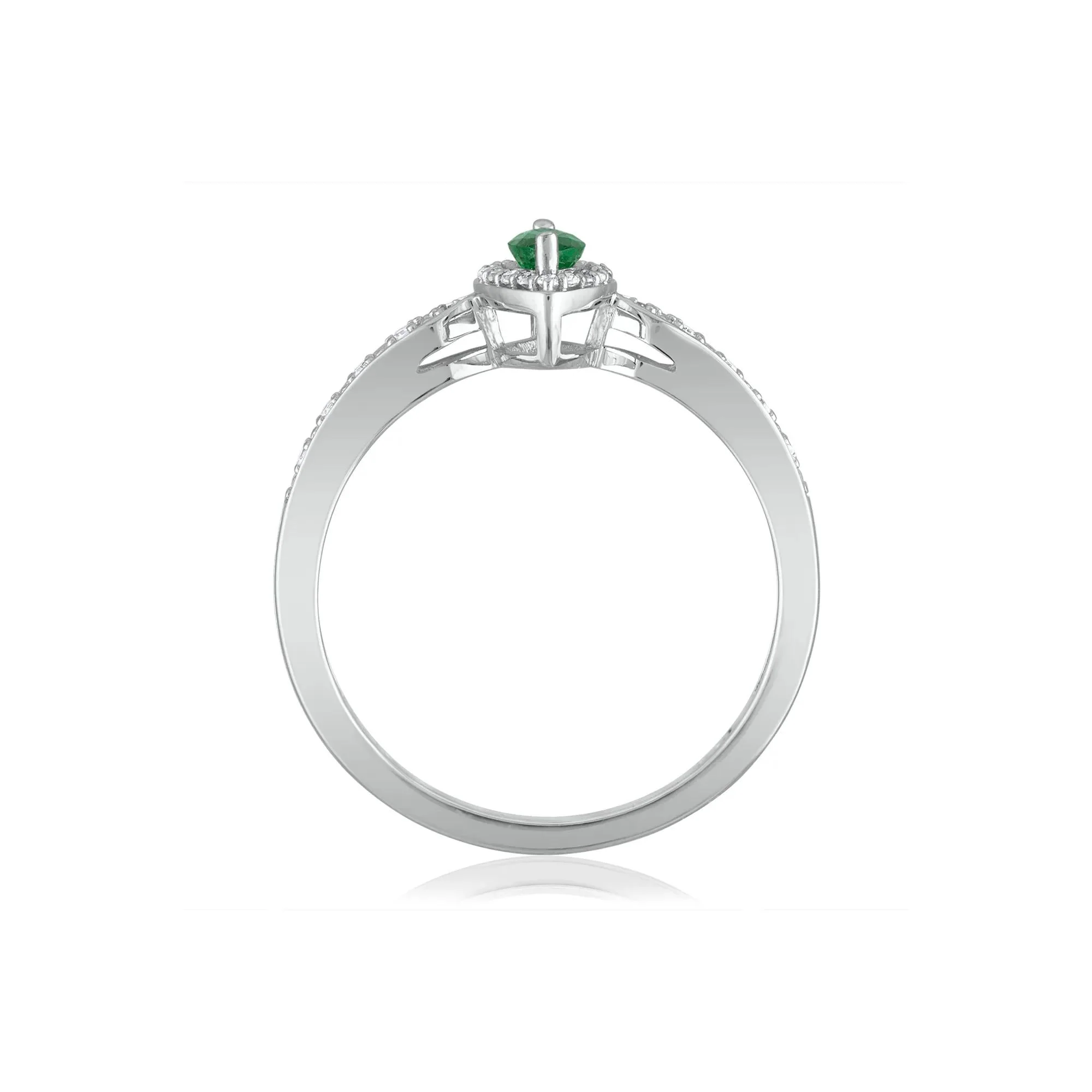 1/10 CT. Tw. Emerald and Diamond Ring 14K White Gold Size 6.5 1.5mm - Image 2