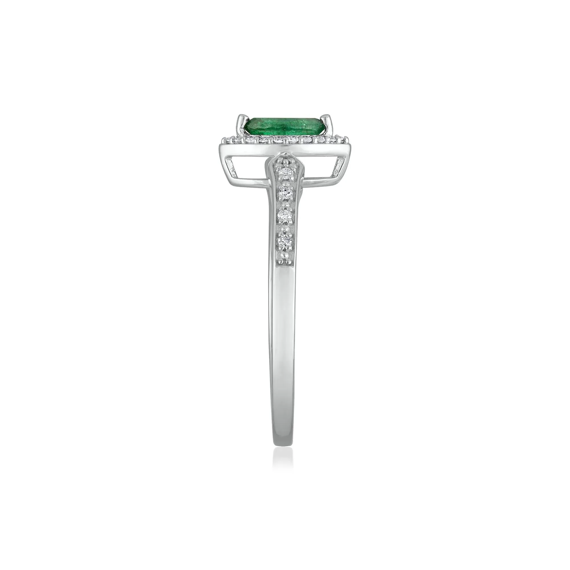 1/10 CT. Tw. Emerald and Diamond Ring 14K White Gold Size 8.5 1.5mm - Image 3