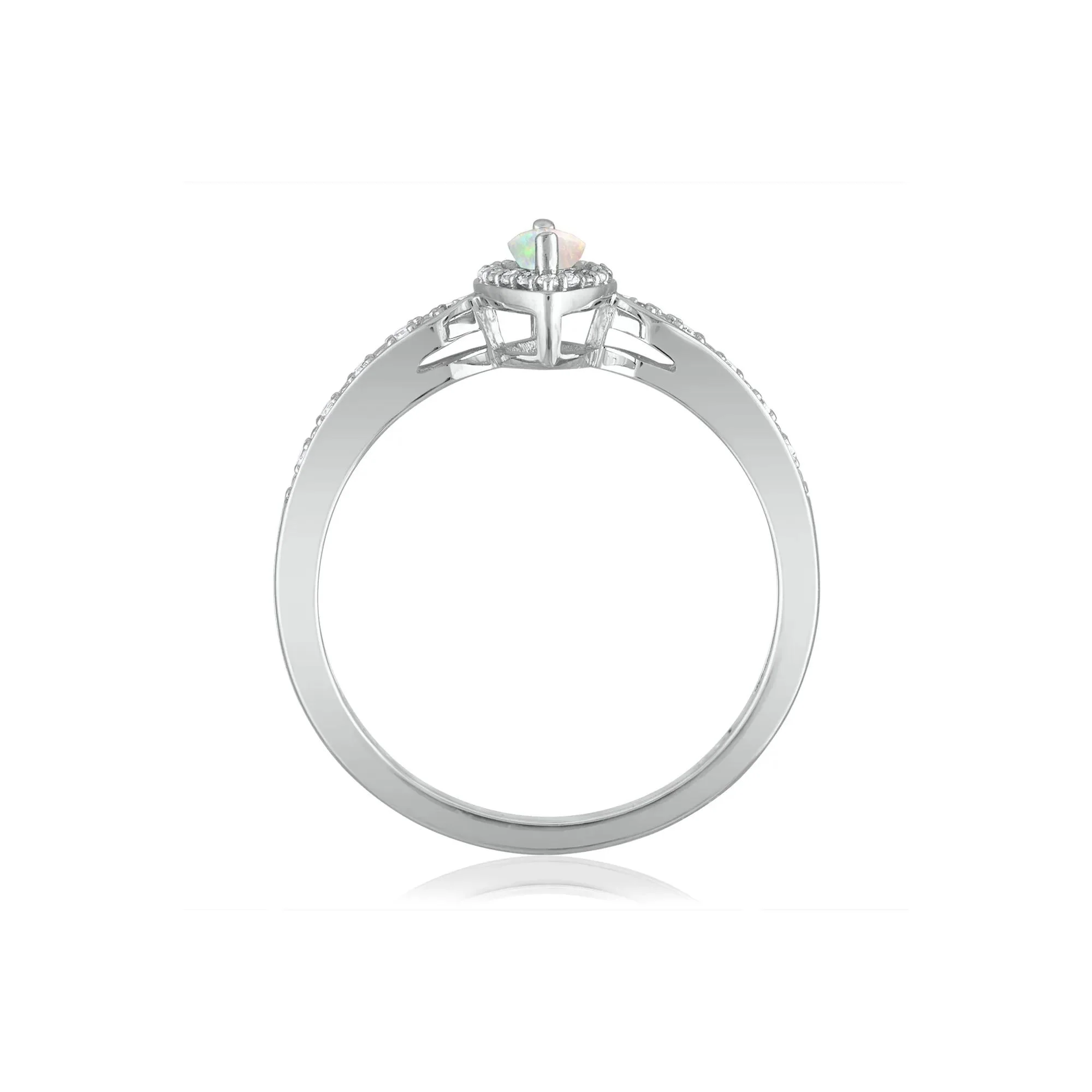 1/10 CT. Tw. Opal and Diamond Ring 14K White Gold Size 7 1.5mm - Image 2