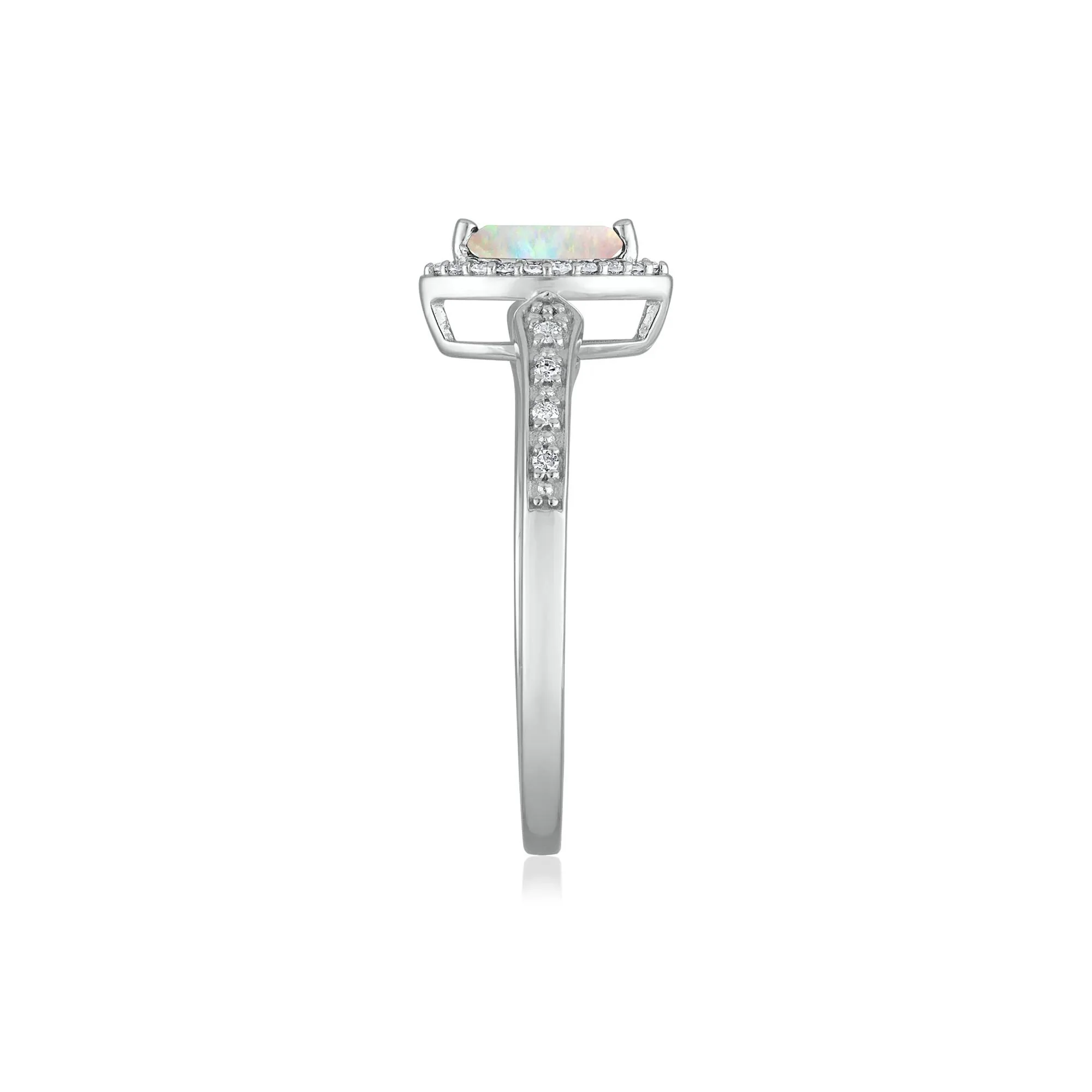 1/10 CT. Tw. Opal and Diamond Ring 14K White Gold Size 7 1.5mm - Image 3