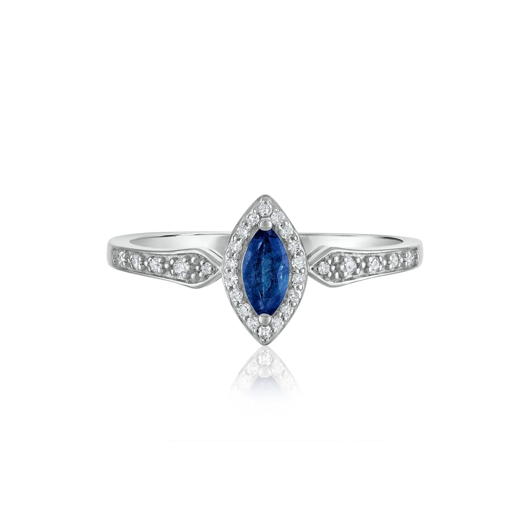 1/10 CT. Tw. Blue Sapphire and Diamond Ring 14K White Gold Size 7 1.5mm