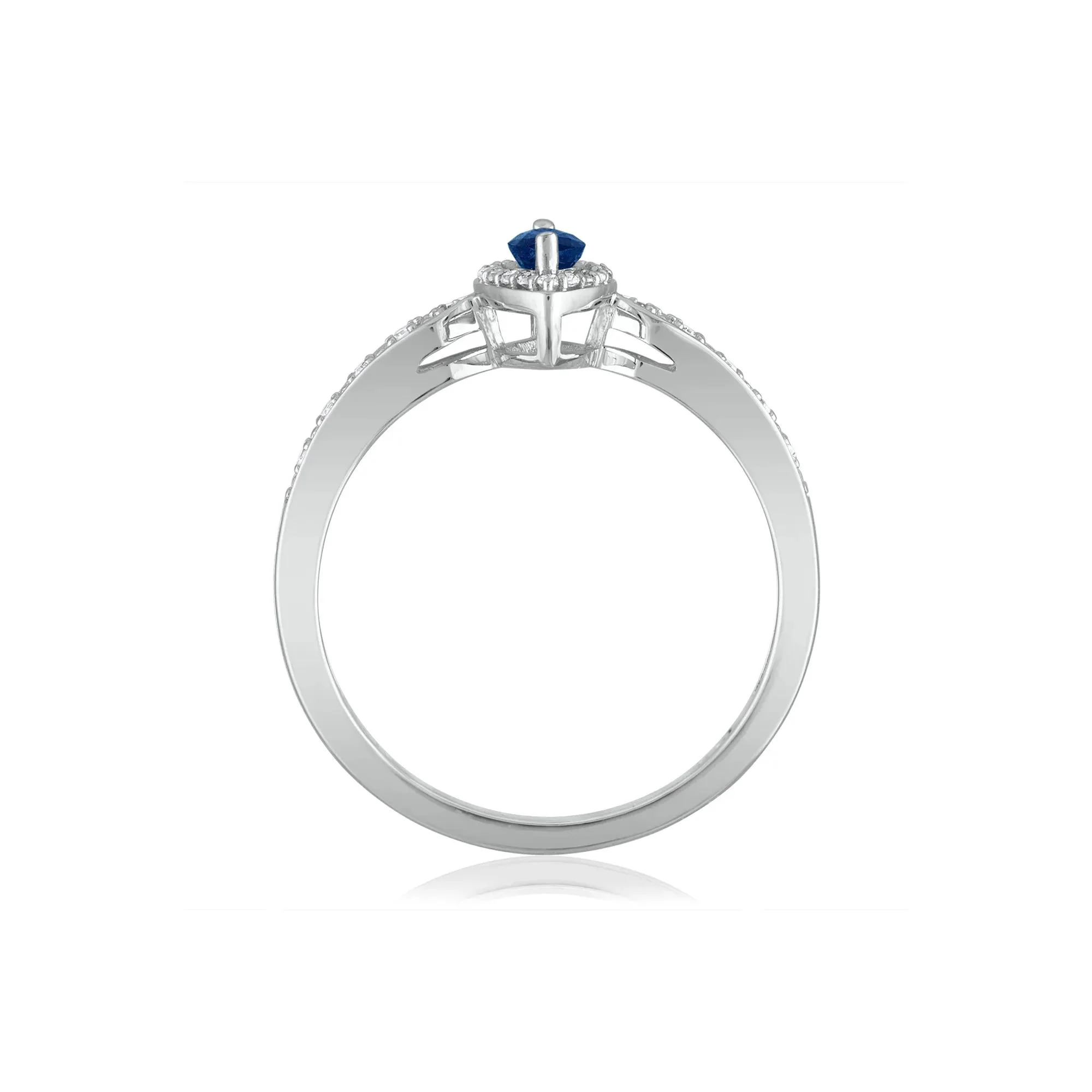 1/10 CT. Tw. Blue Sapphire and Diamond Ring 14K White Gold Size 8 1.5mm - Image 2