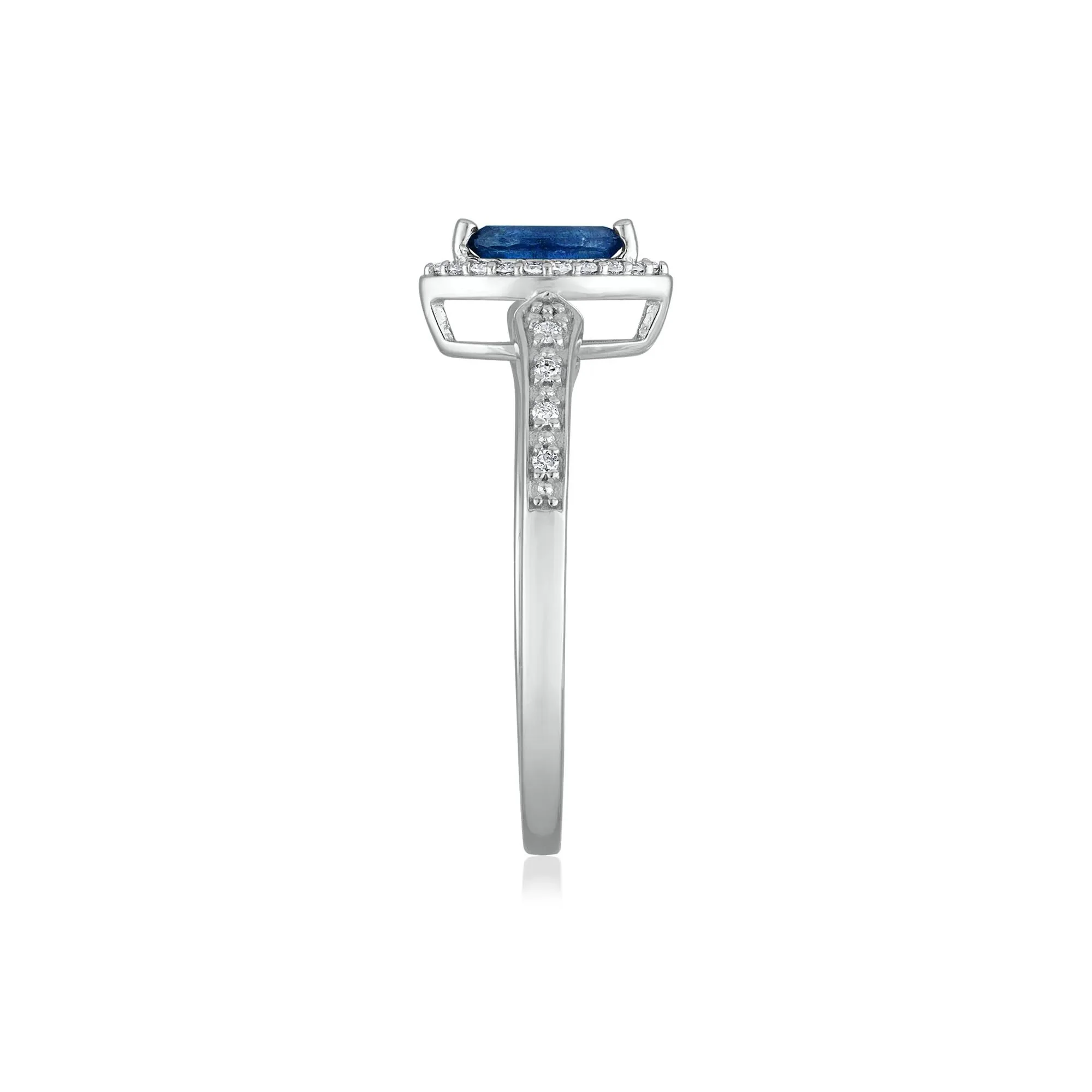 1/10 CT. Tw. Blue Sapphire and Diamond Ring 14K White Gold Size 8.5 1.5mm - Image 3
