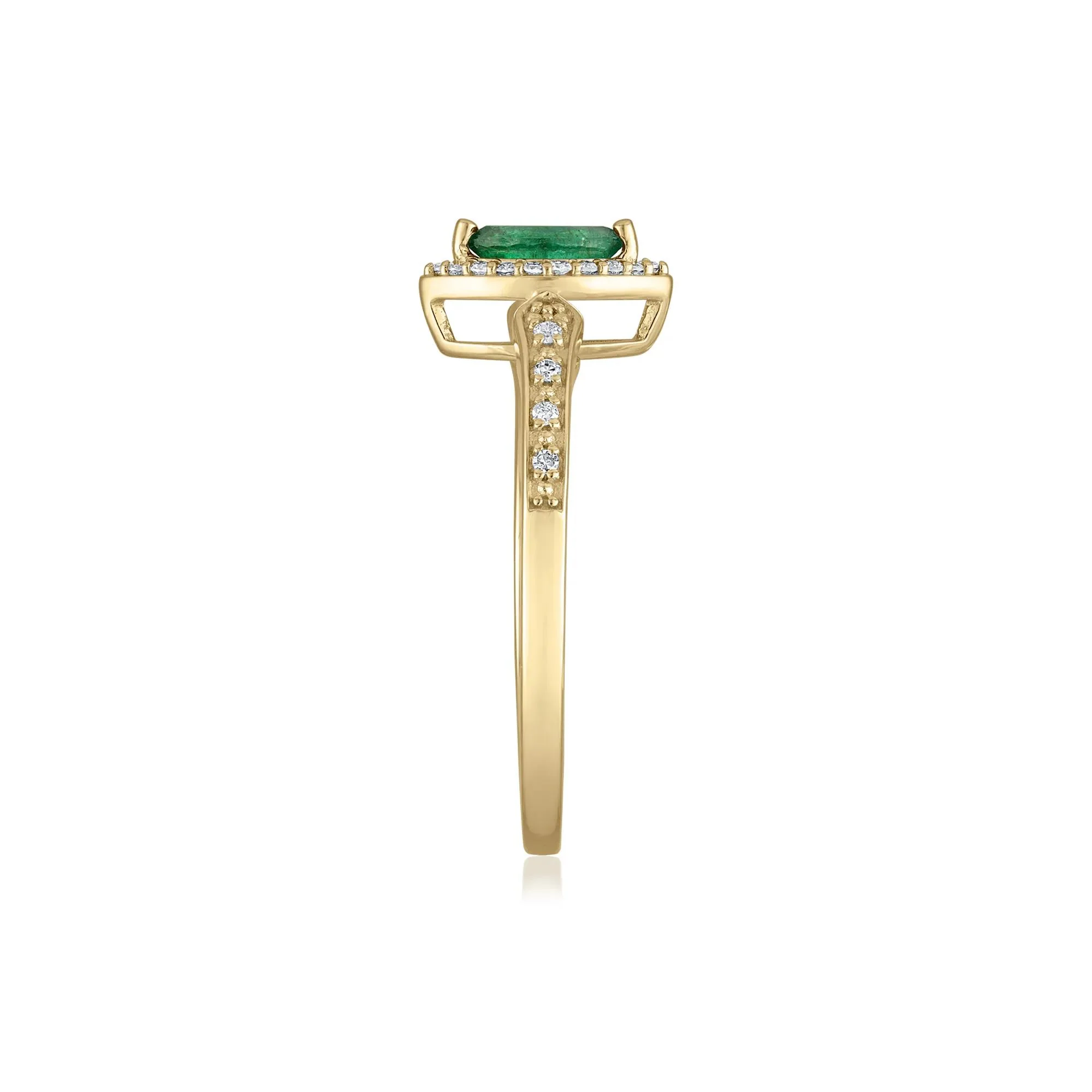 1/10 CT. Tw. Emerald and Diamond Ring 14K Yellow Gold Size 7 1.5mm - Image 3