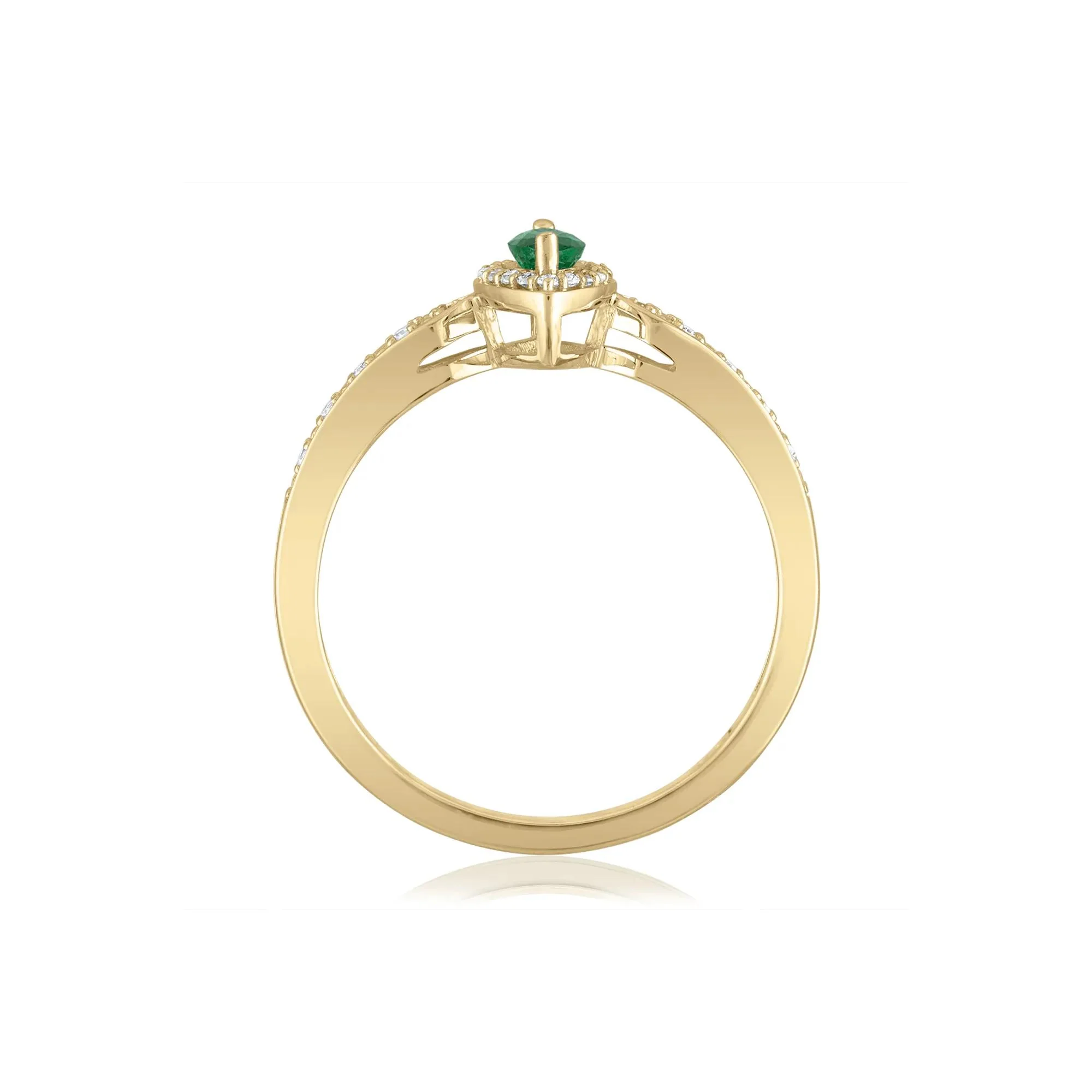 1/10 CT. Tw. Emerald and Diamond Ring 14K Yellow Gold Size 8 1.5mm - Image 2