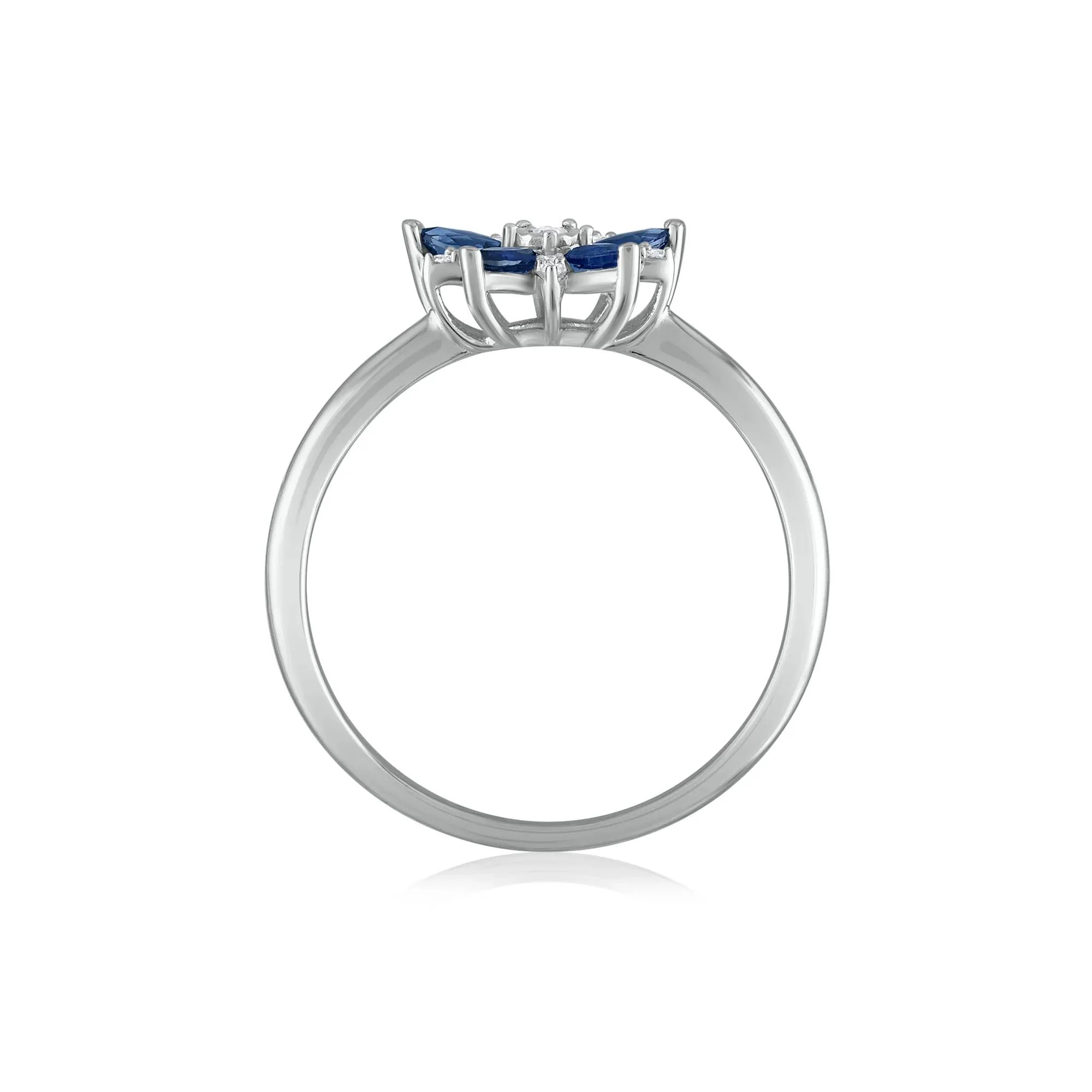 Blue Sapphire and Diamond Accent Floral Ring 10K White Gold Size 6.5 1.5mm - Image 2