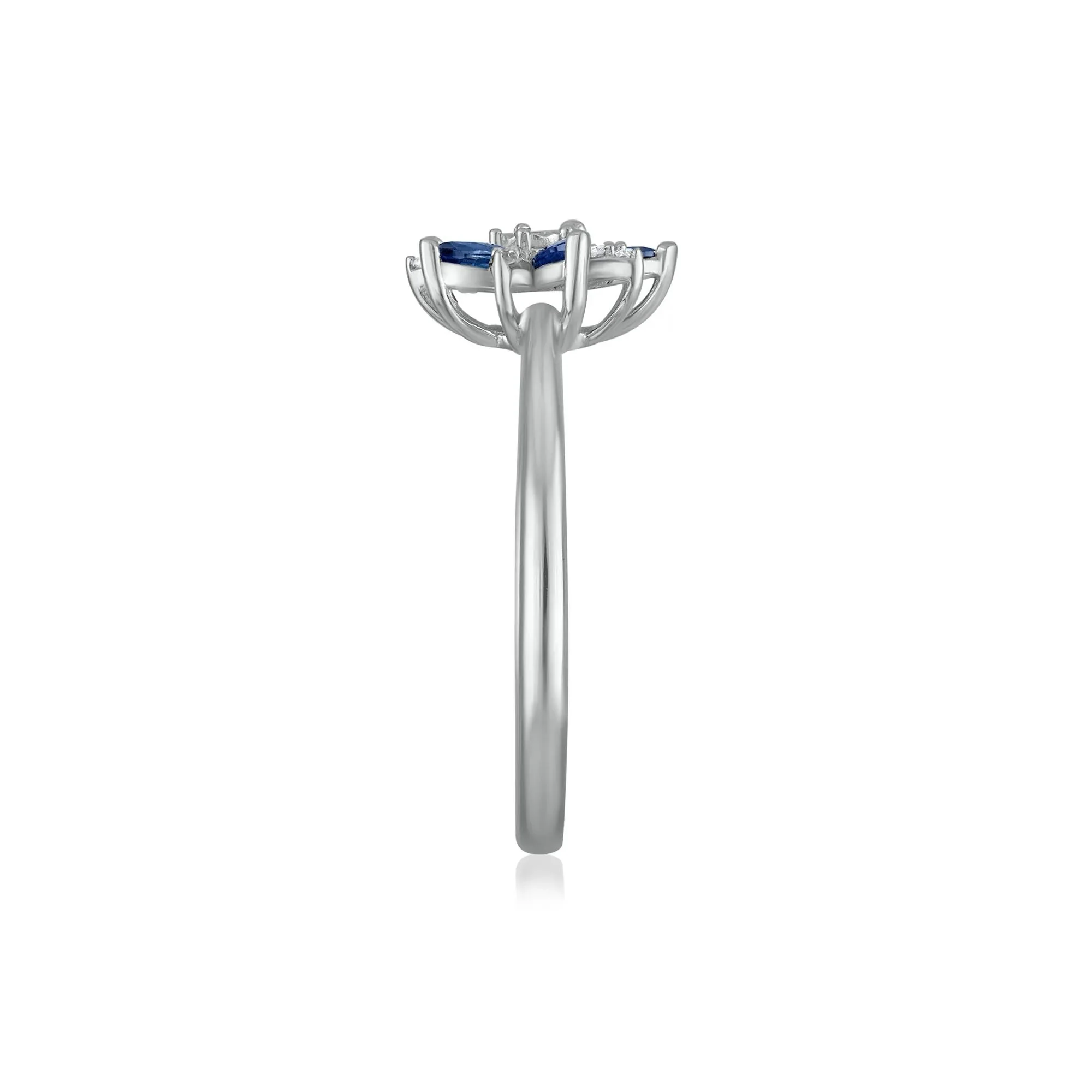 Blue Sapphire and Diamond Accent Floral Ring 10K White Gold Size 7 1.5mm - Image 3