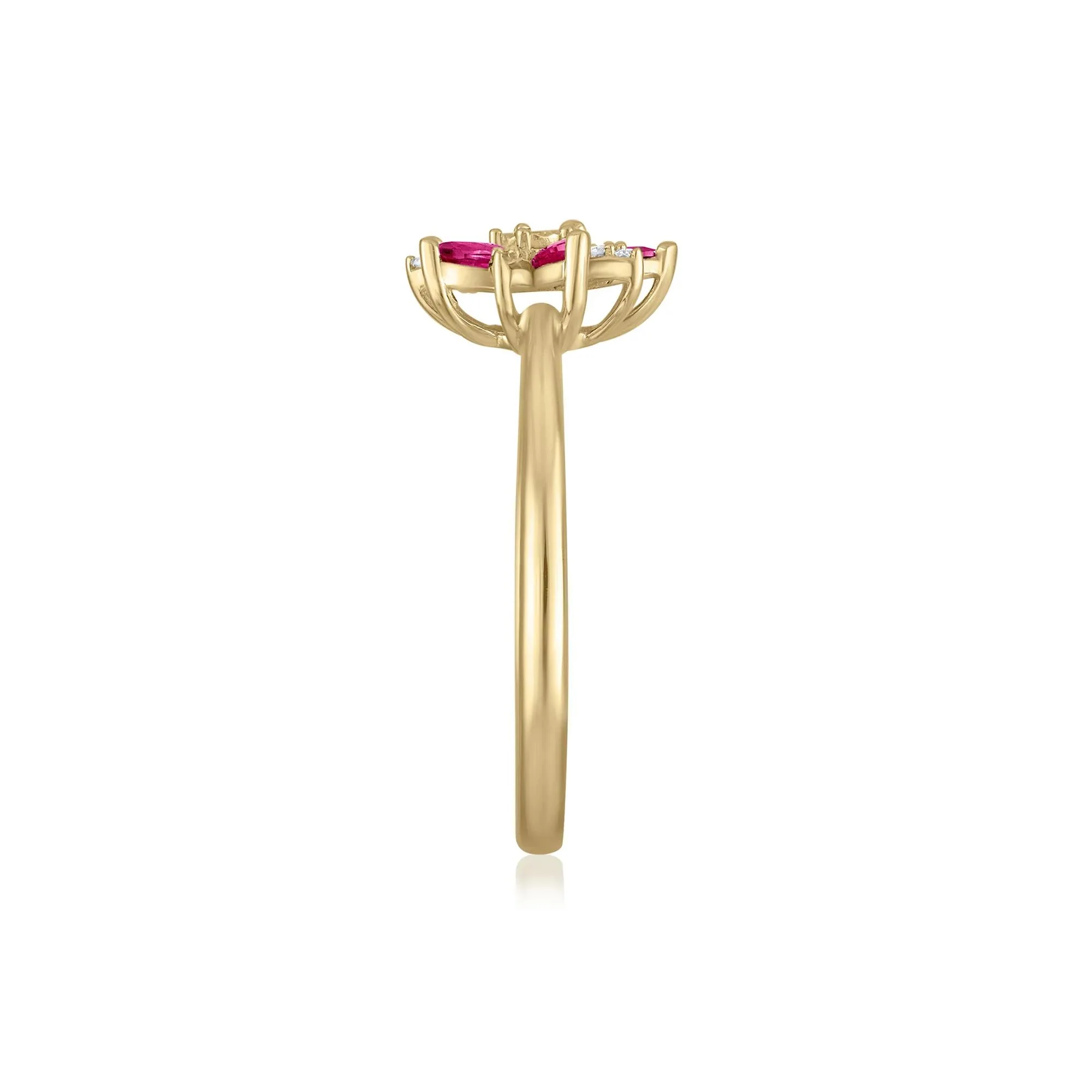 Ruby and Diamond Accent Floral Ring 10K Yellow Gold Size 6 1.5mm - Image 3