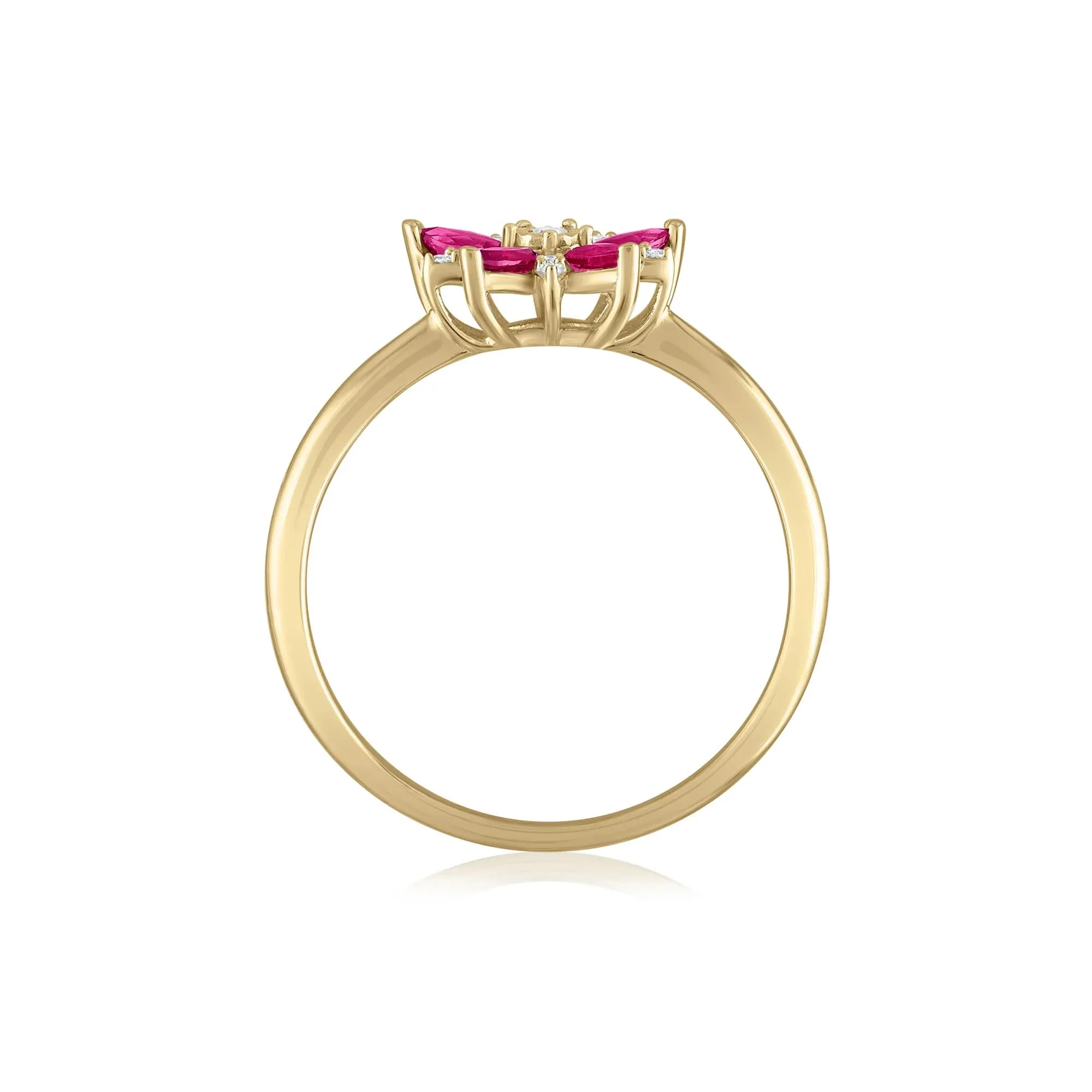 Ruby and Diamond Accent Floral Ring 10K Yellow Gold Size 7.5 1.5mm - Image 2