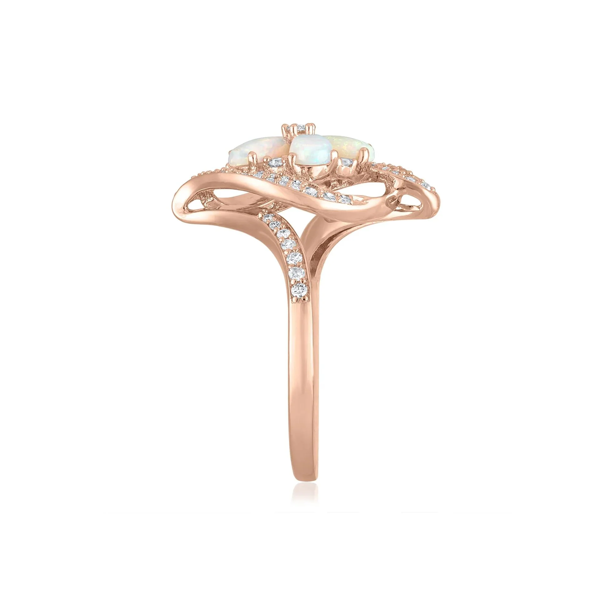 1/3 CT. Tw. Opal and Diamond Flower Ring 14K Rose Gold Size 6 2mm - Image 3