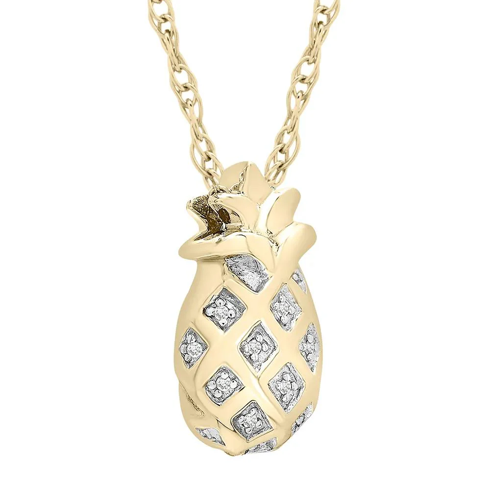 Pineapple Pendant Necklace with Diamond Accents 10K Yellow Gold Size 18" - Image 3