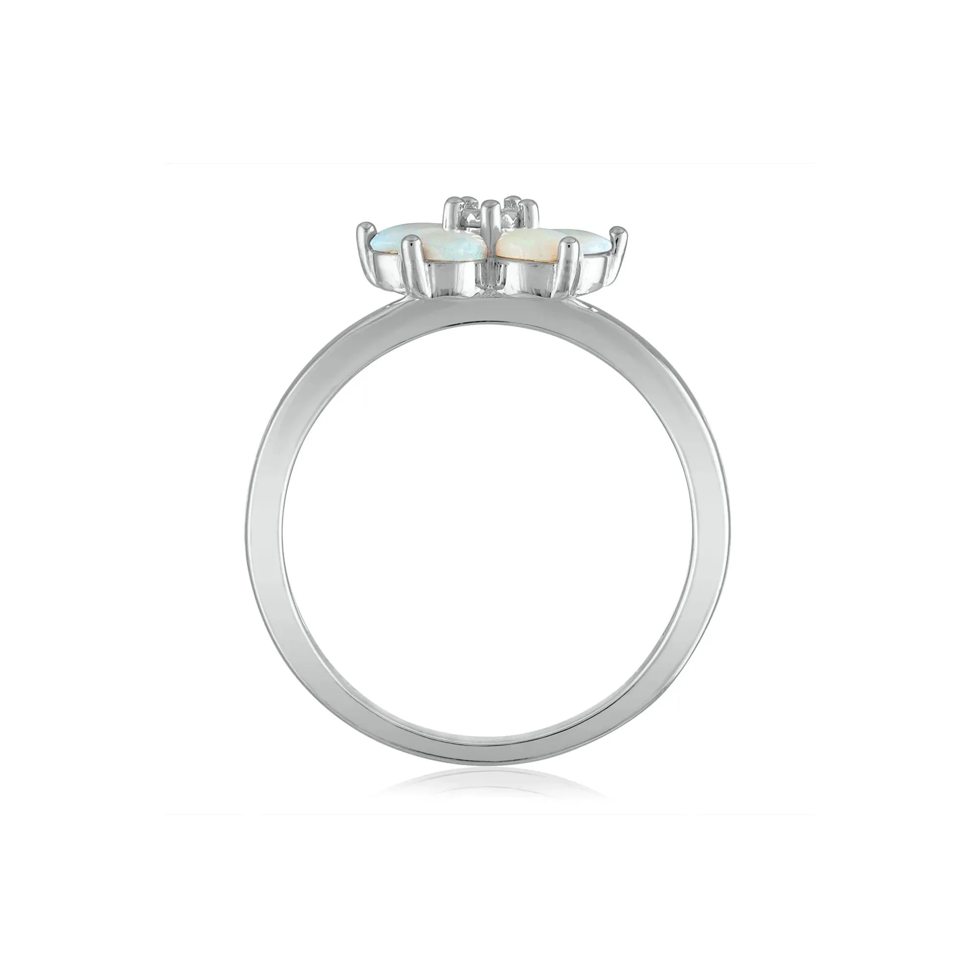Opal & Diamond Accent Flower Ring 14K White Gold Size 7 2mm - Image 2