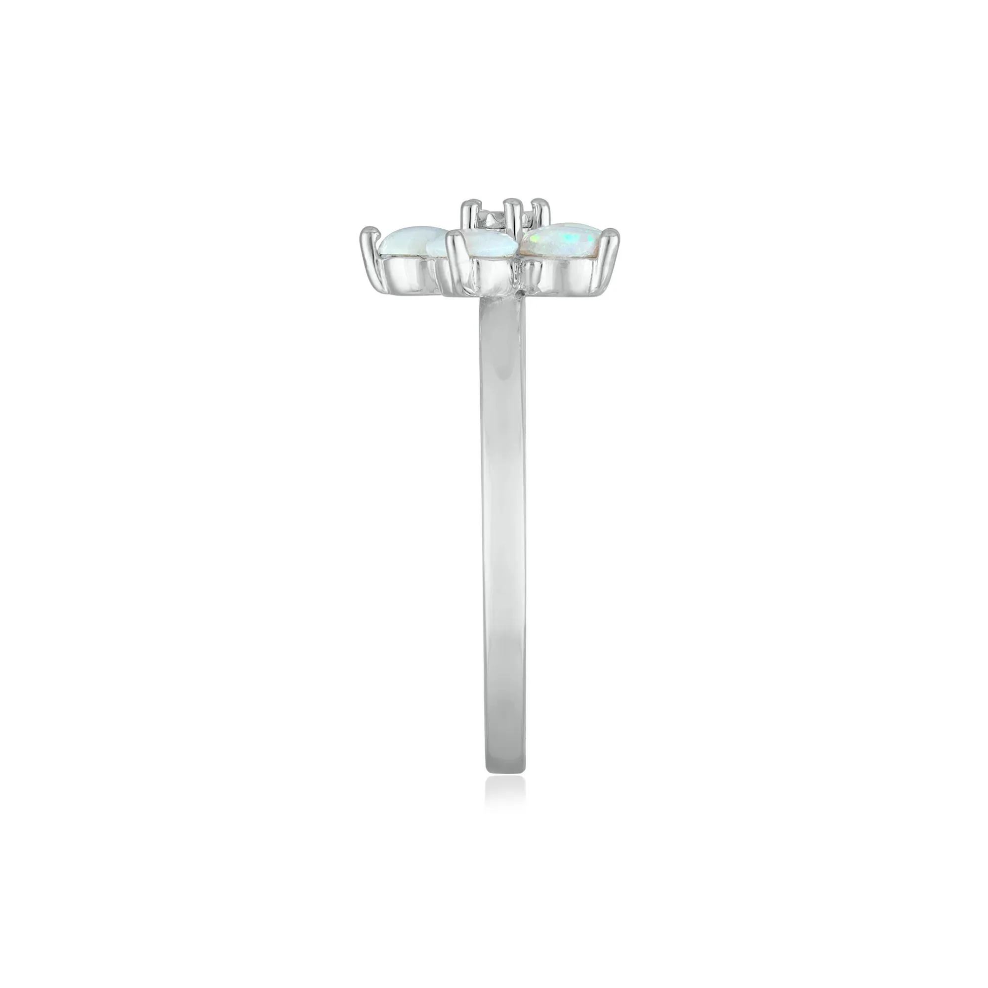 Opal & Diamond Accent Flower Ring 14K White Gold Size 7 2mm - Image 3