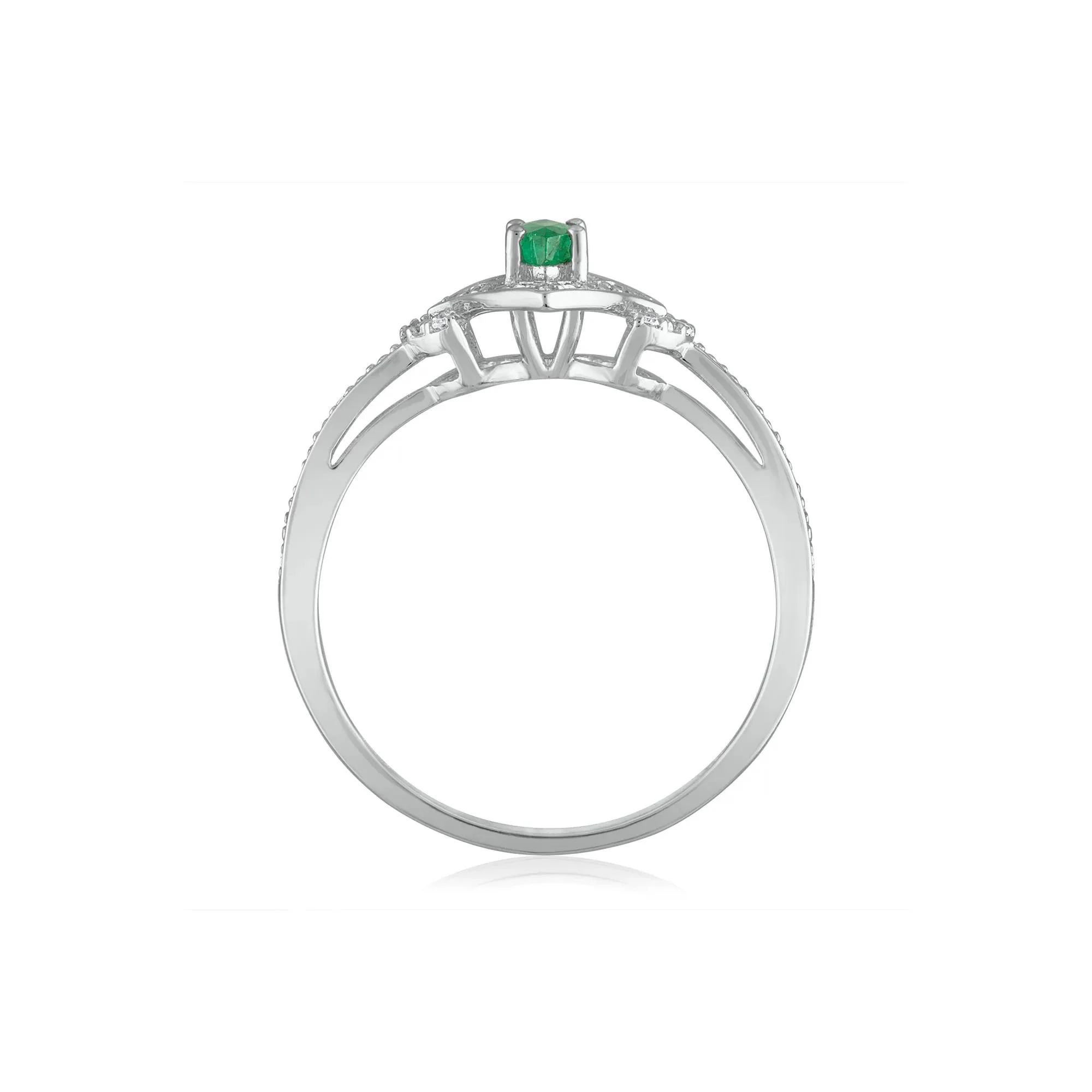 Marquise Emerald & Diamond Ring 14K White Gold Size 7 1.5mm - Image 2